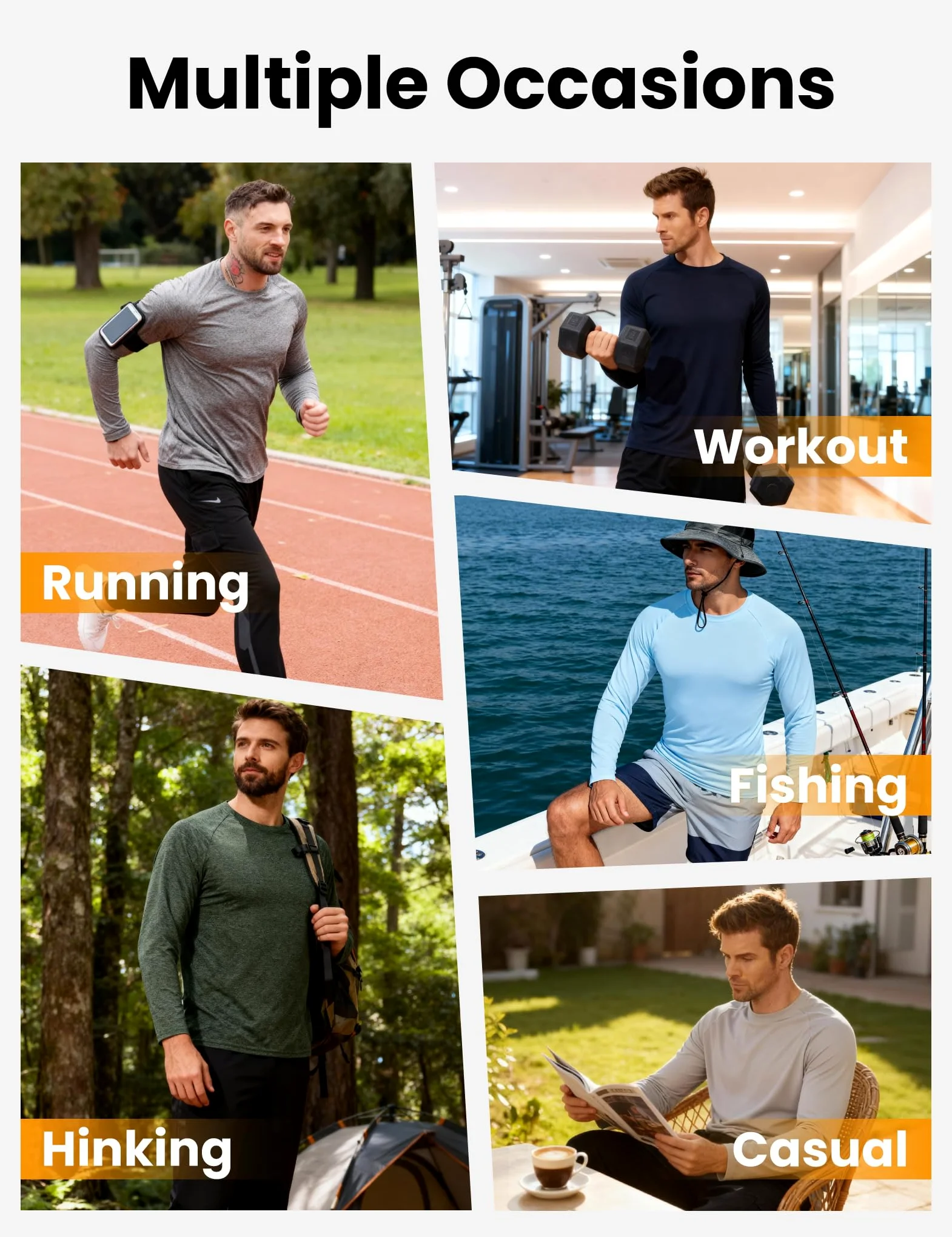 CE' CERDR Camisas de Manga Larga para Hombre, Secado rápido, Absorbe la Humedad, protección Solar, Camisetas de Manga Larga para Entrenamiento y Correr, 7b - Negro/Gris Oscuro/Azul Marino/Blanco/Gris