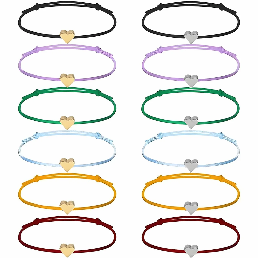 12 Piezas Pulseras de la amistad de cuerda con Corazón, Ajustables, Regalo Vistoso para Novia, Mejor Amiga, Parejas, mujer y niña