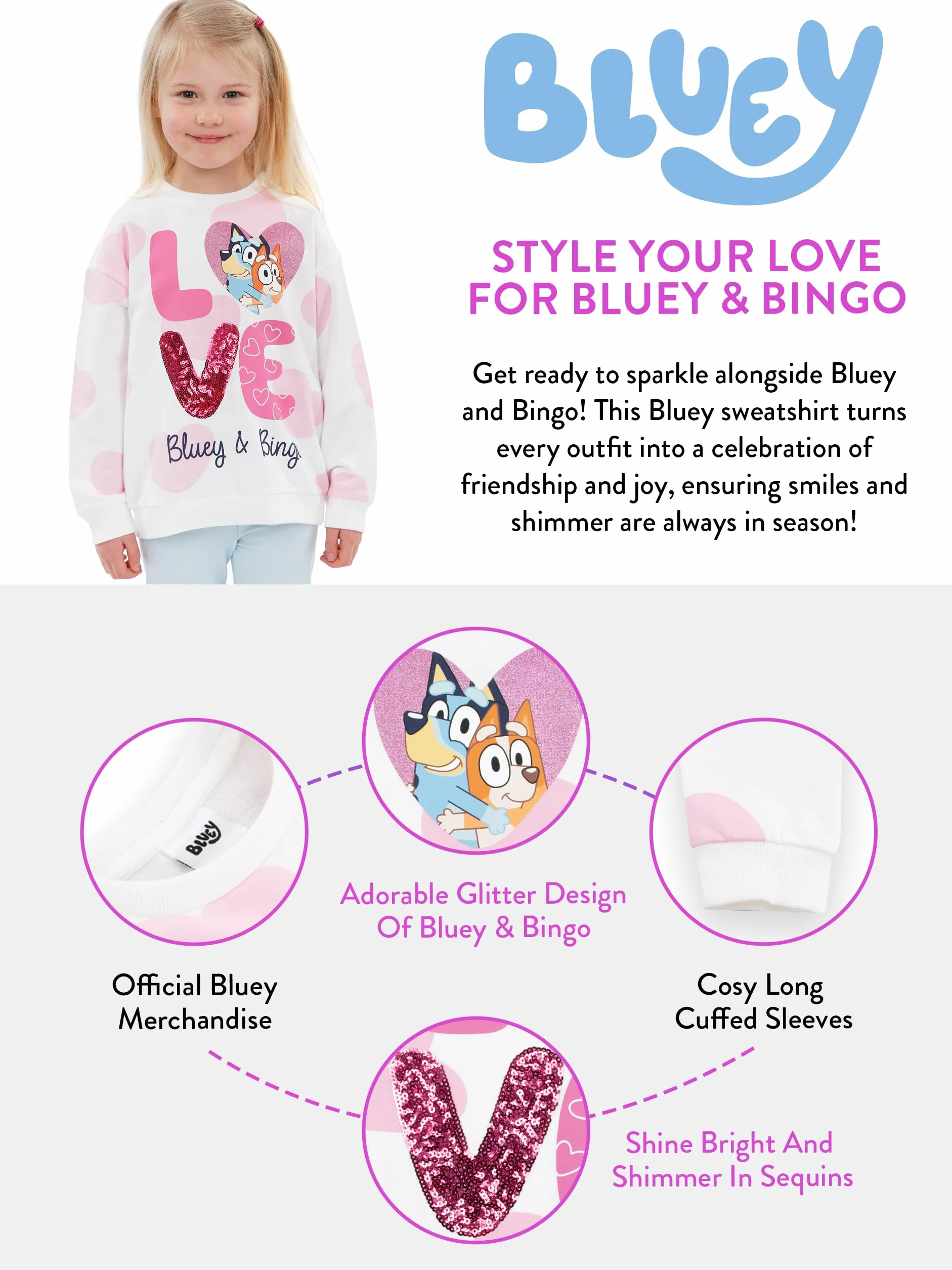 Bluey Bingo Sudadera Niña Blanca Verano