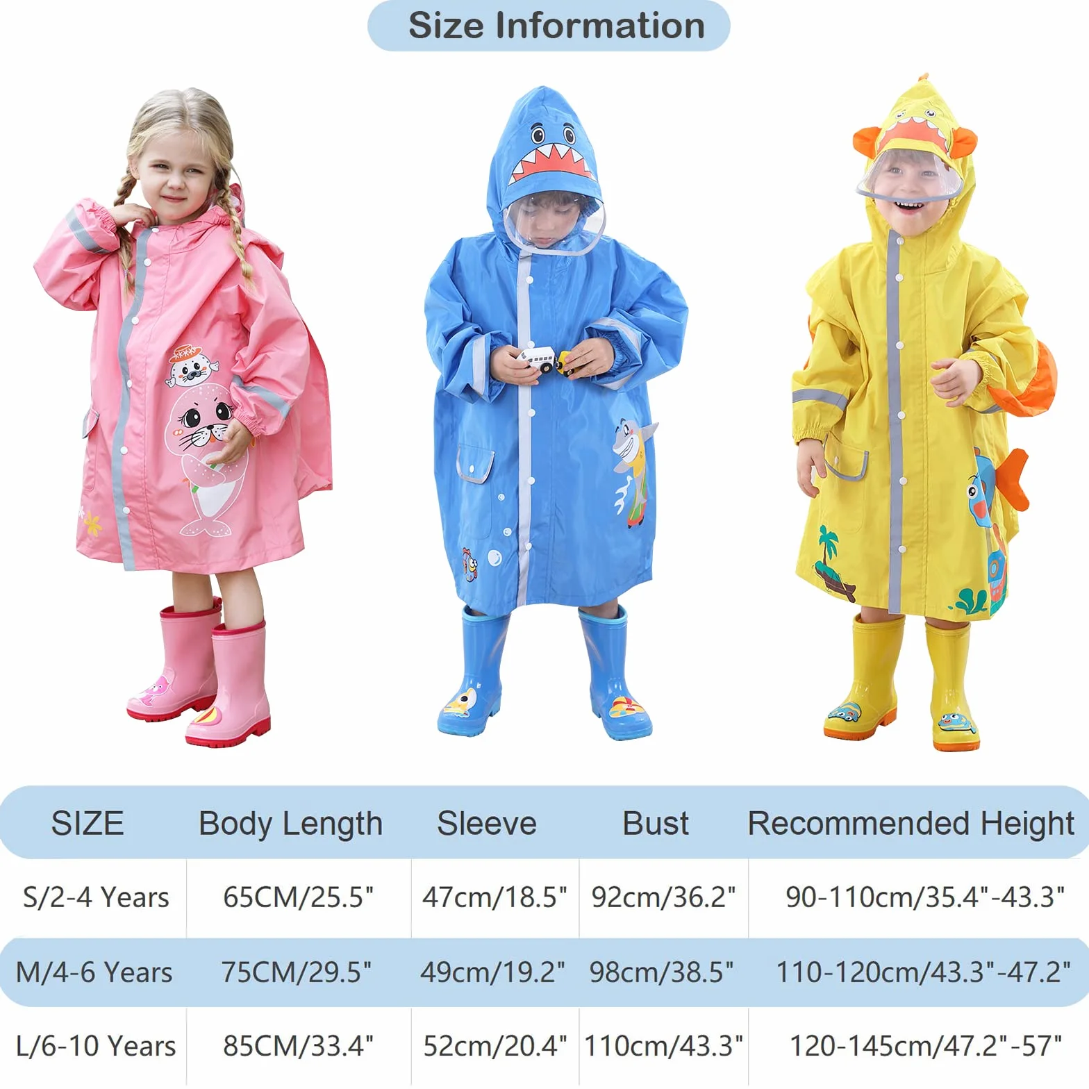 Poncho de Lluvia para Niñas y Niños - Chubasquero Ligero Impermeable Reutilizable Traje de Lluvia Respirable Portátil Ropa Impermeable 2-10 Años