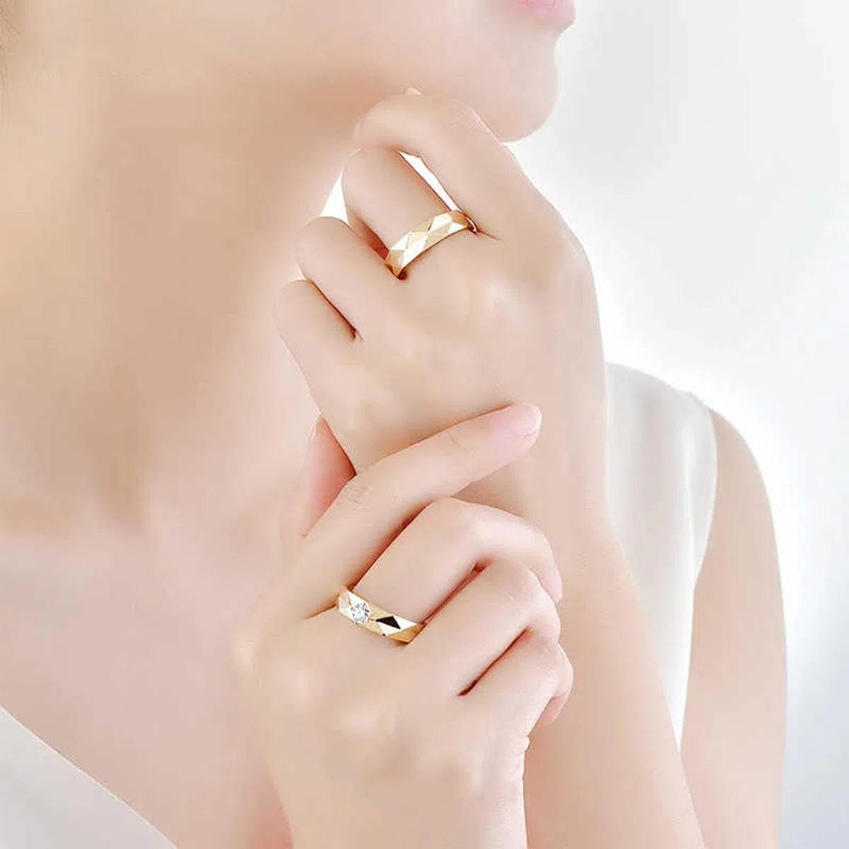 Anillo de boda de oro amarillo de 18 quilates, diamante solitario de 0,3 quilates, alianzas de boda 750, oro auténtico, 5,3 mm, para mujer, talla 62 (19,7)
