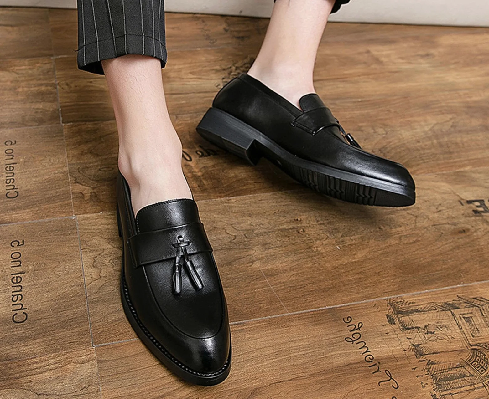 Mocasines Sin Cordones con Borlas De Cuero para Hombre Mocasines De Fumar Clásicos Penny Flats para Vestidos Informales De Negocios Fiesta De Graduación