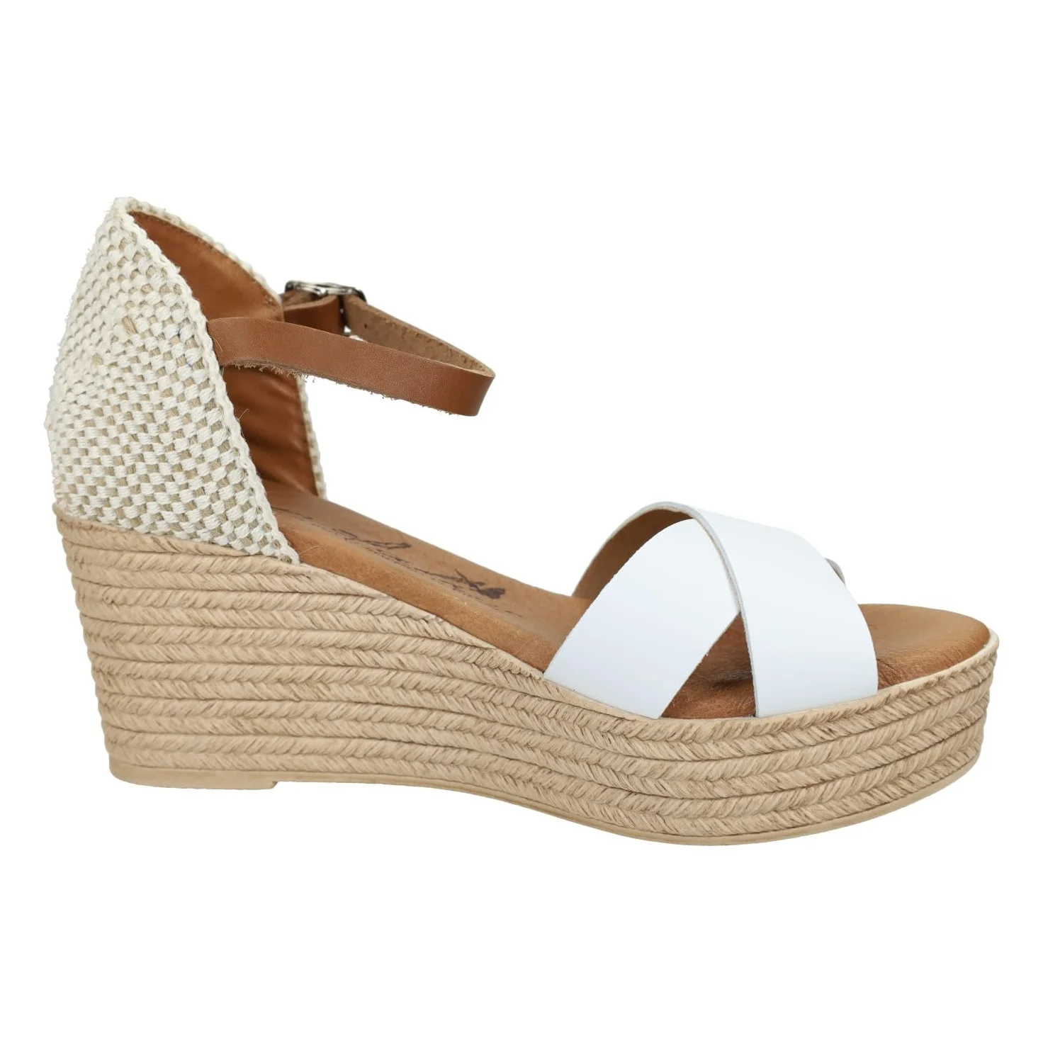 SANDALI M704 Blancas de Piel para Mujer con cuña de 6cm, Verano con cuña, Hechas en España Mujer