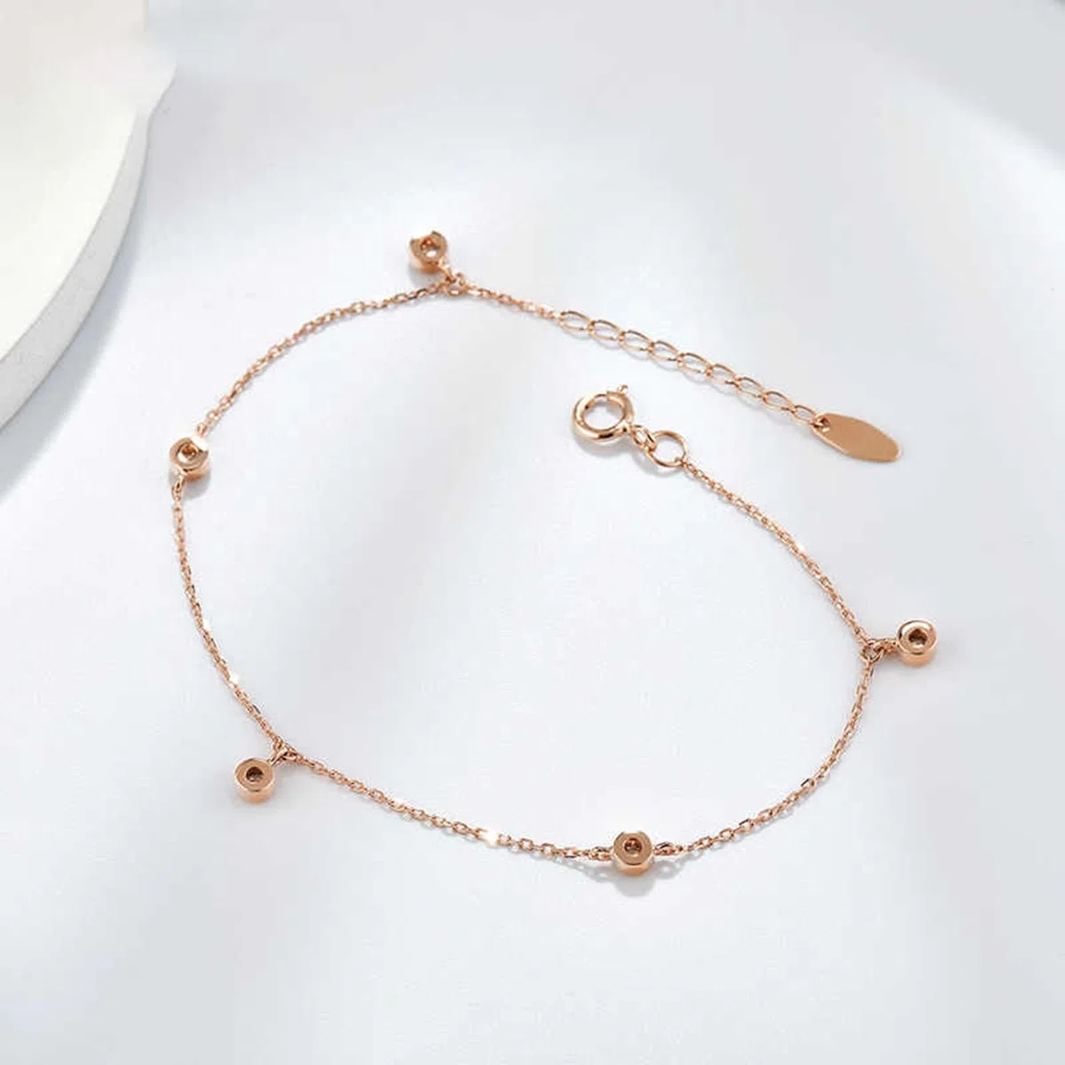 Pulseras de cadena para mujer, oro rosa redondo, diamantes de 0,15 quilates, pulsera para novia