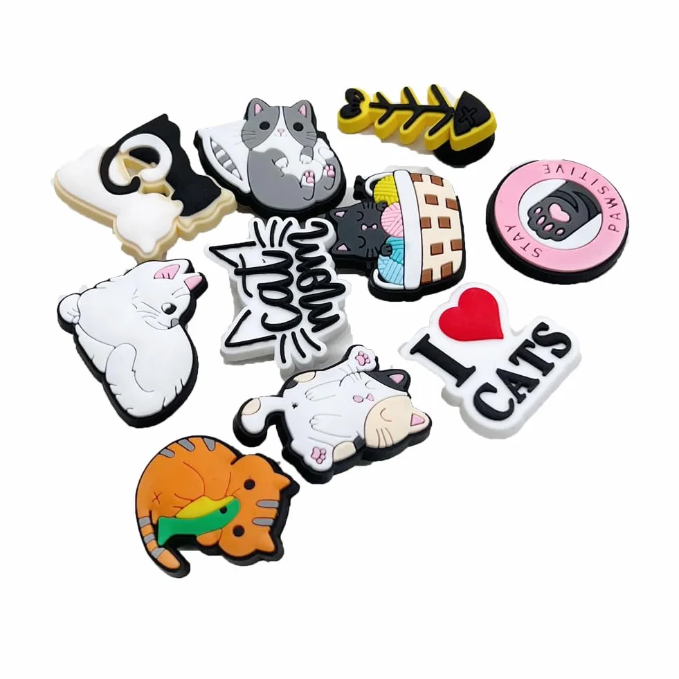 Gato Encantos del Zapato 25PCS Cute Cartoon Zapato Decoración Croc Charms para Niñas Mujeres Niños Adultos, Regalo para Fiesta de Cumpleaños