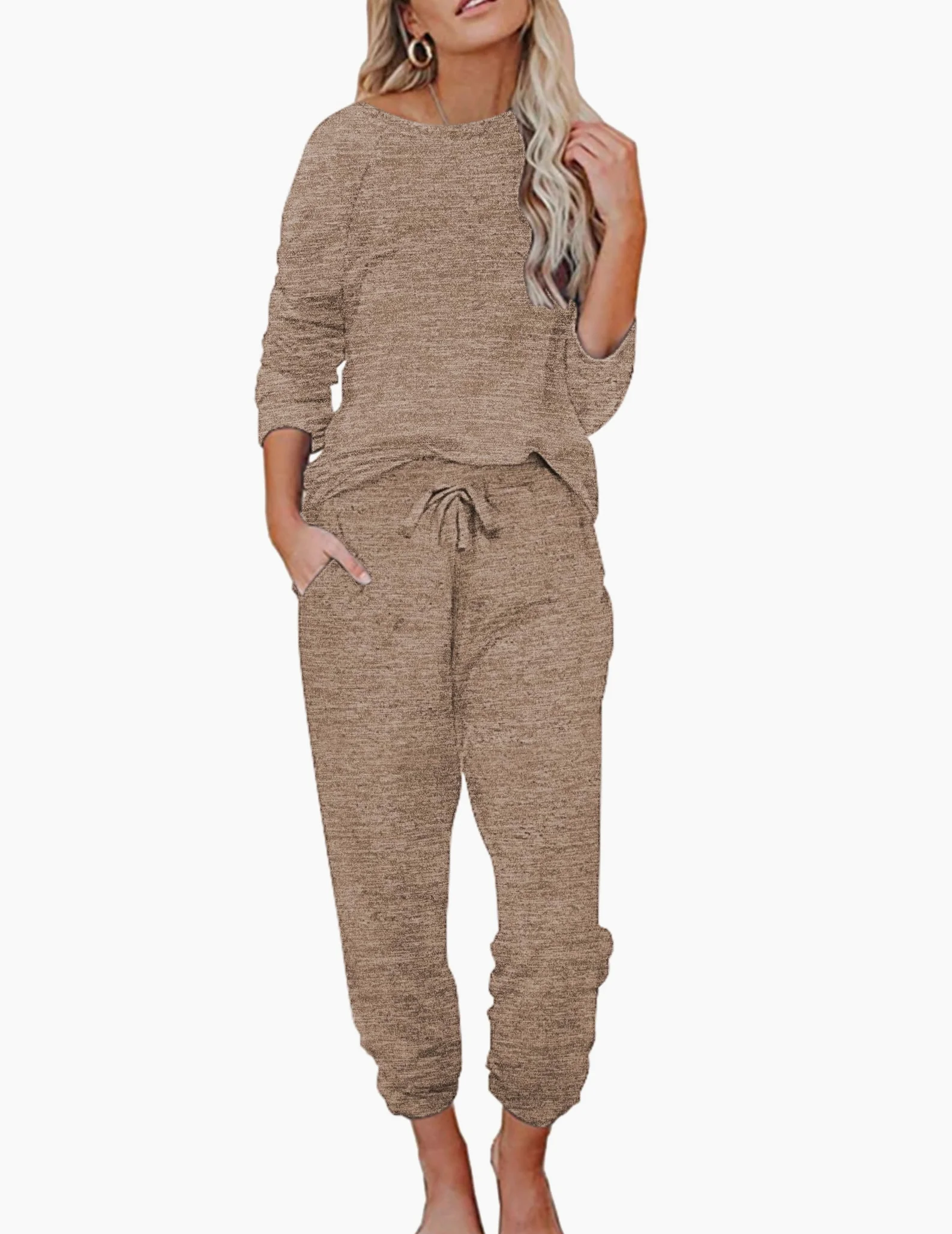 Ekouaer Pijama Mujer Ligero Conjunto de Pijama con Cuello Redondo Largo Pantalones 2 Piezas Invierno Manga Larga S-XXL