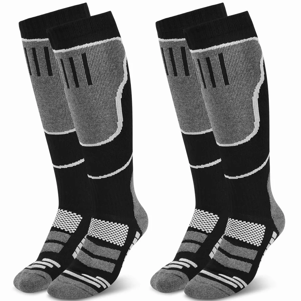 flintronic 2 Pares Calcetines Esqui, Calcetines Altos De Compresión, Snowboard Calcetine Termicos Frio Extremo Gruesos, Hasta La Rodilla, Para Hombre, Mujeres Y Jóvenes