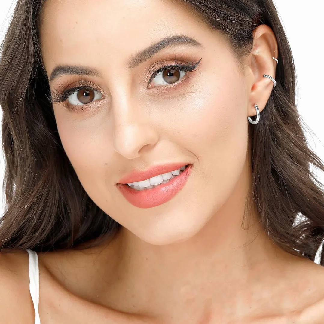 Pendientes de Aro de Plata para Hombres y Mujeres, Acero Inoxidable Hipoalergénico 8-20 mm
