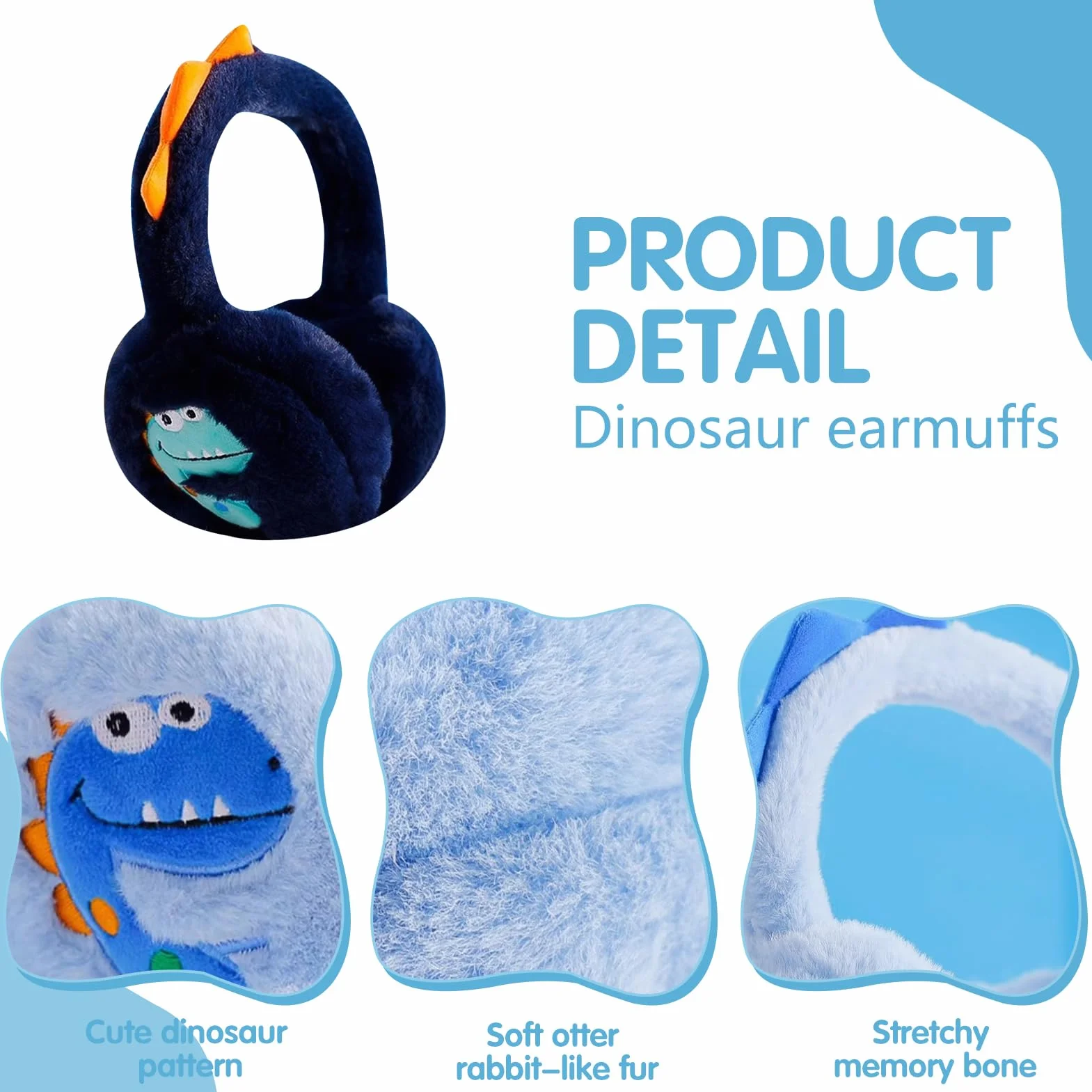 Nexoria Orejeras para niños, orejeras plegables para niños, orejeras de felpa de invierno, cálidas orejeras de dinosaurio con banda elástica, orejeras para niñas y niños
