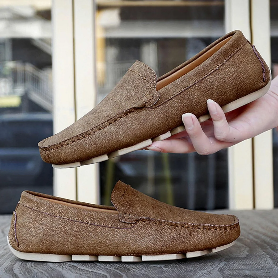 Mocasines para Hombre de Cuero Moda Slip-on Shoes Driver Shoes Casual Flat Shoes 38-49 EU
