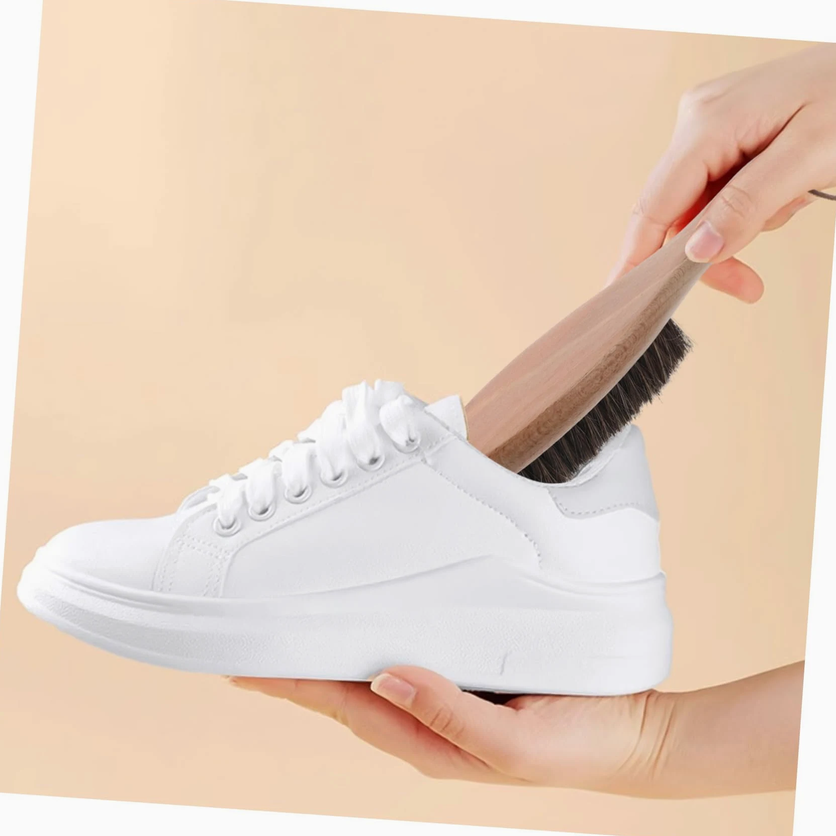 Cepillo para Limpiar Zapatillas de Madera 2 Piezas, Beige, Pulido | Limpia Suelas y Calzado, Uso Doméstico Diario, Mango Cómodo, Evita Daños, Formato Doble