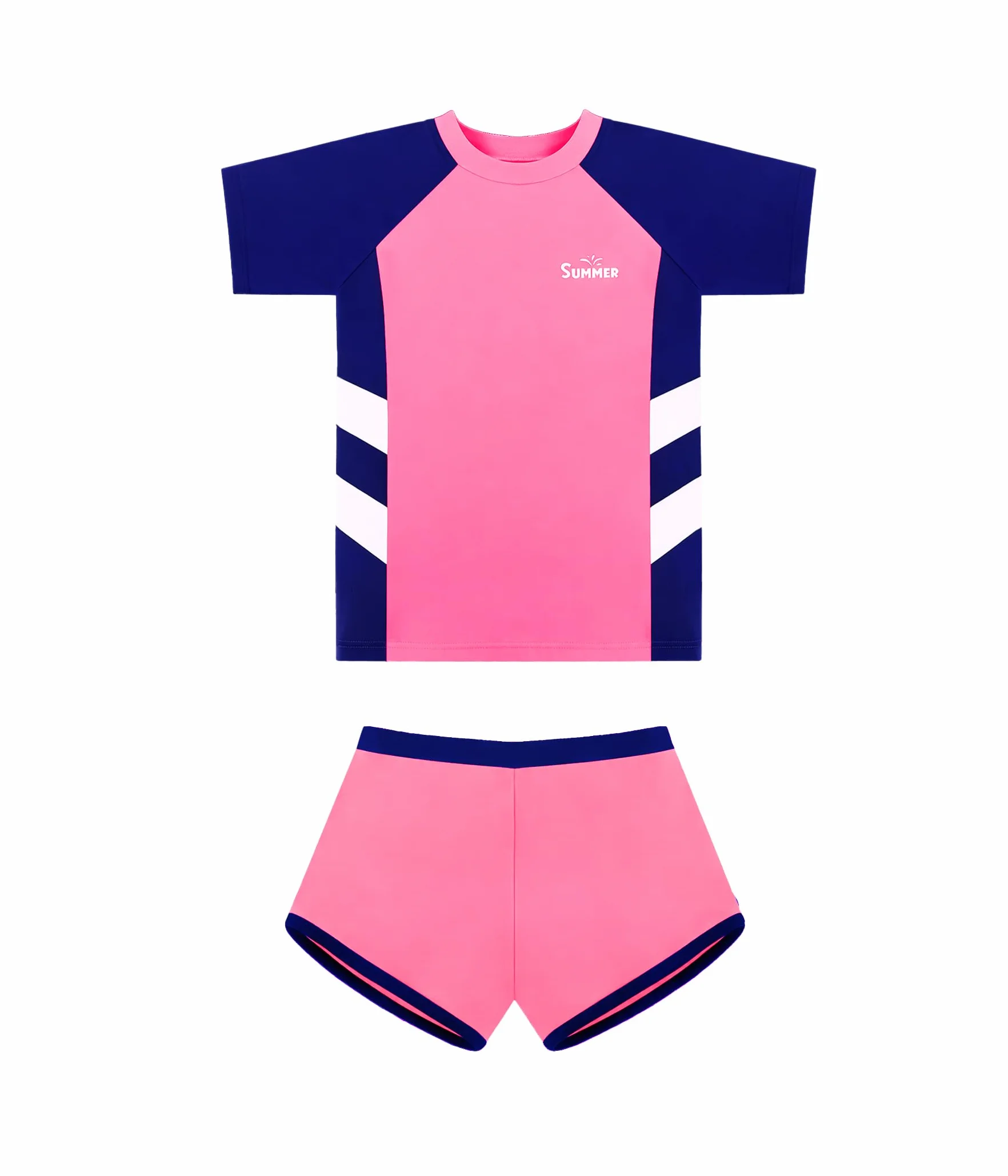 Conjunto de Baño Niña 2 Piezas, Camiseta de Natación de Manga Corta y Short, Ropa de Playa Infantil para Piscina y Playa, 6–14 Años