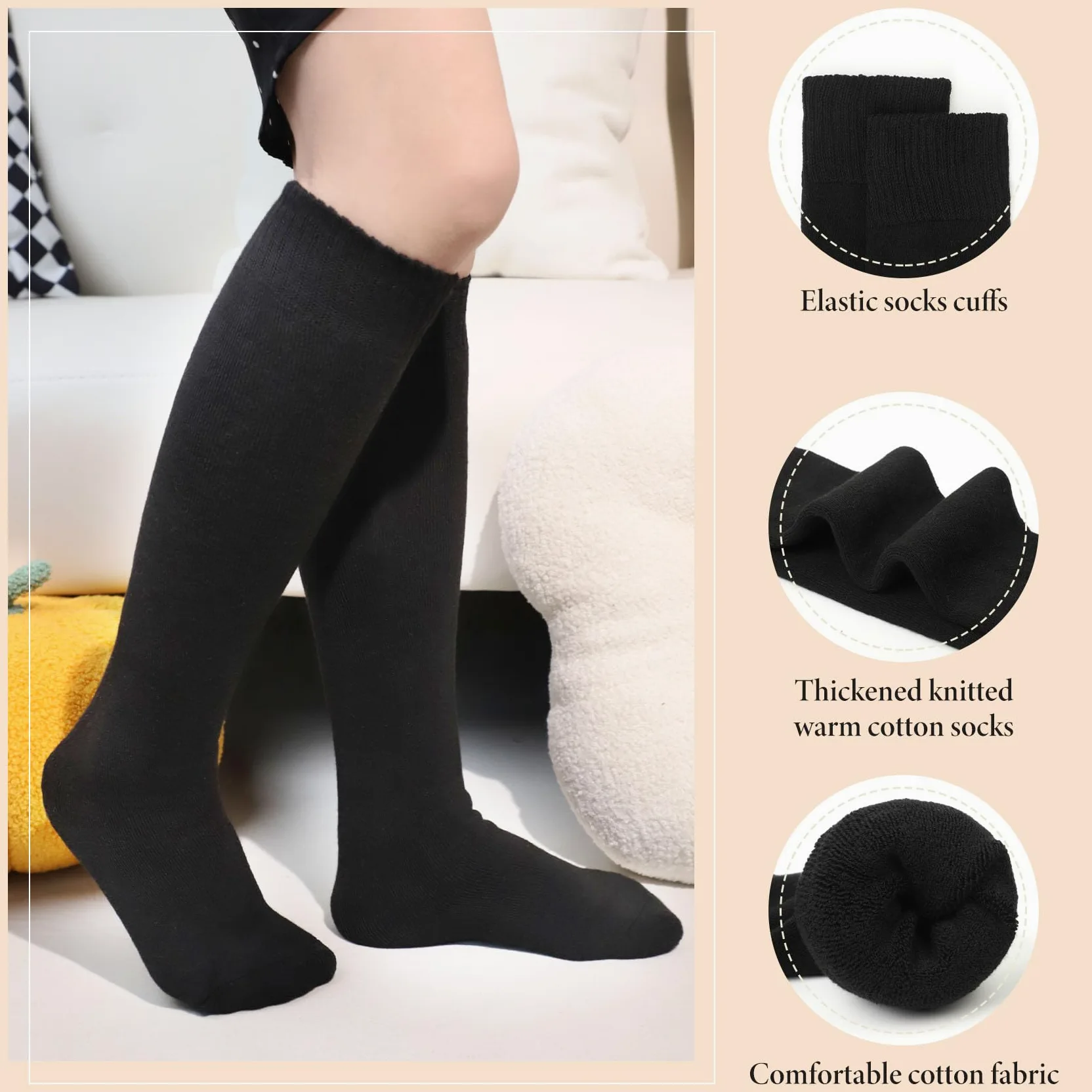 Justay 5 pares de calcetines altos hasta la rodilla para mujer, calcetines cálidos de invierno, calcetines largos de punto térmico suaves para mujer
