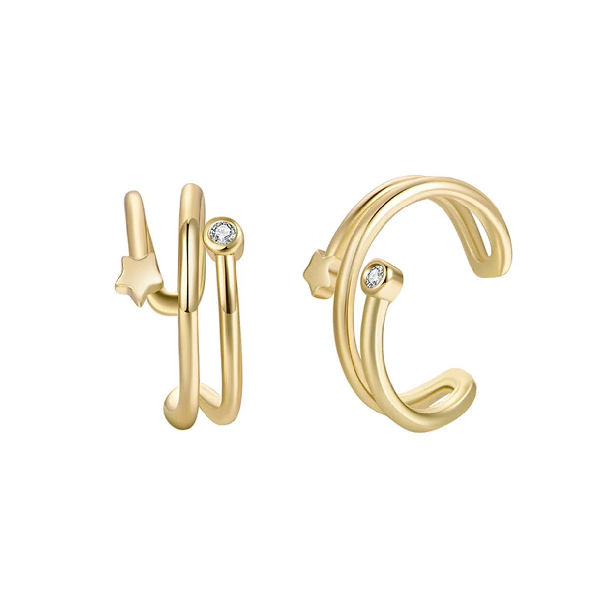 Pendientes de oro para mujer de oro 585, pendientes de oreja no penetrantes, estrella pulida con moissanita, pendientes de cumpleaños para novia, oro amarillo