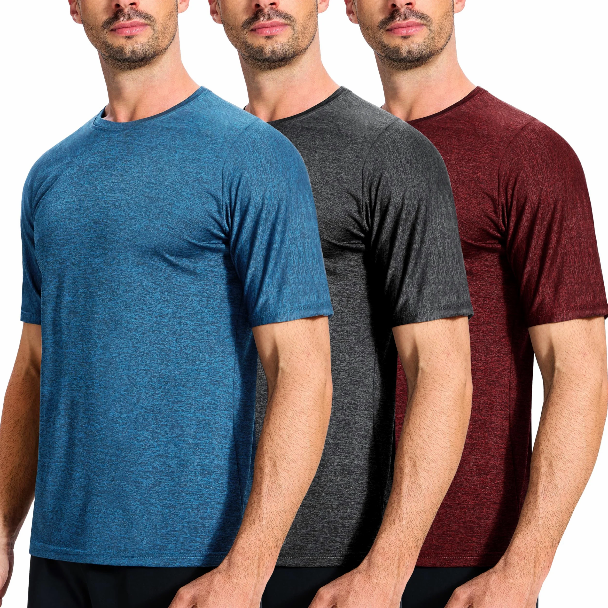 Paquete de 3 camisetas de secado rápido que absorben la humedad para hombre, ligeras y transpirables, camisetas deportivas para gimnasio, correr, manga corta