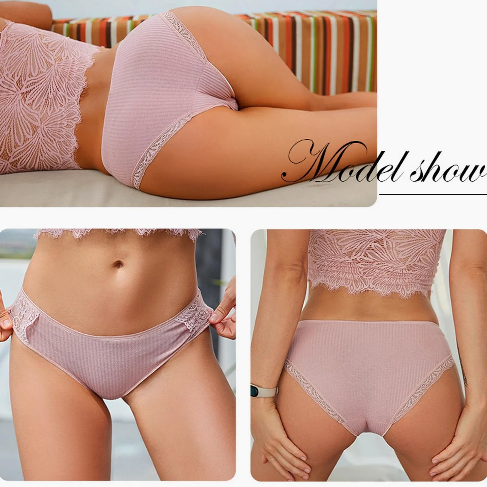 Ropa interior de 3 piezas/conjunto de bragas de algodón para mujer, ropa interior de tiro bajo, ropa interior de retazos, ropa interior suave para mujer, conjunto de lencería 13, M, 3 piezas