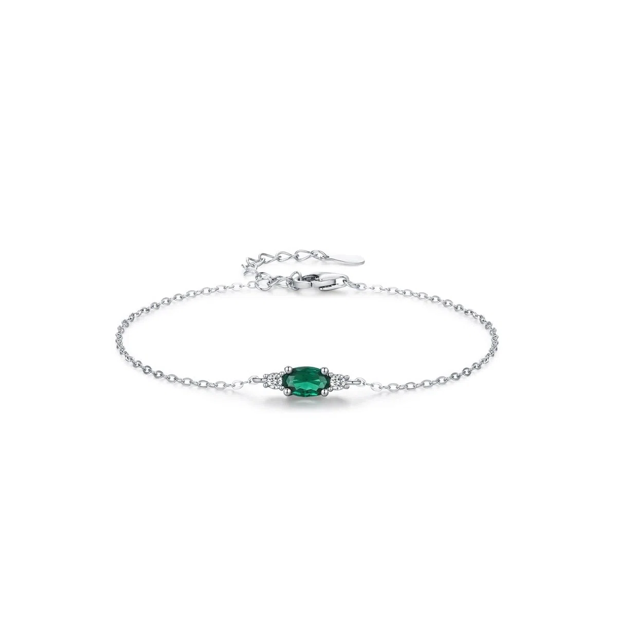 Pulsera para mujer, pulsera de cadena ovalada con esmeralda de 0,5 quilates y diamantes de oro blanco para mujer