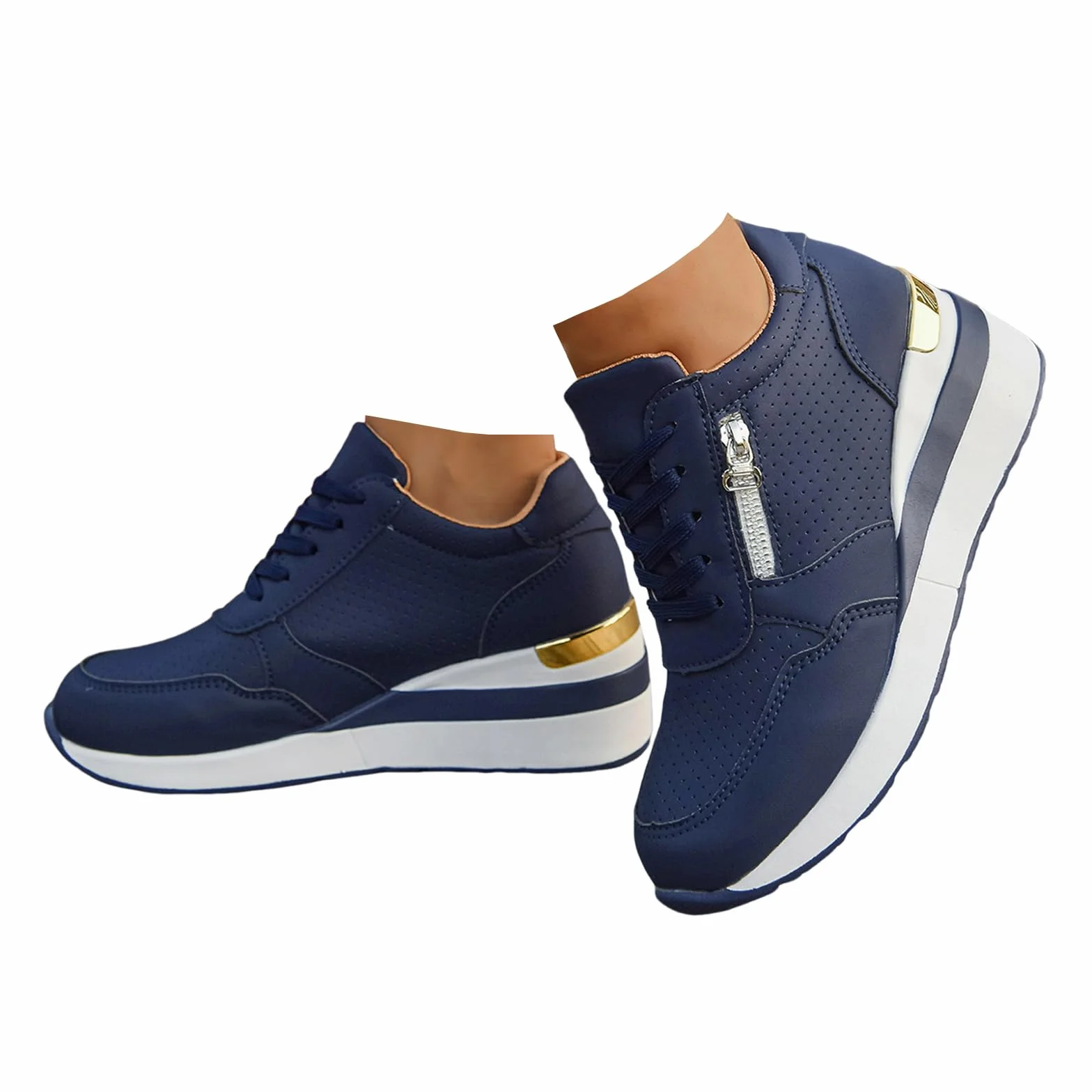 Zapatillas Mujer Cuña Plataforma Zapatos Casual con Cremallera Transpirable Cordones Zapatillas de running Zapatillas de deporte Mujer Zapatos de Plataforma Cómodos