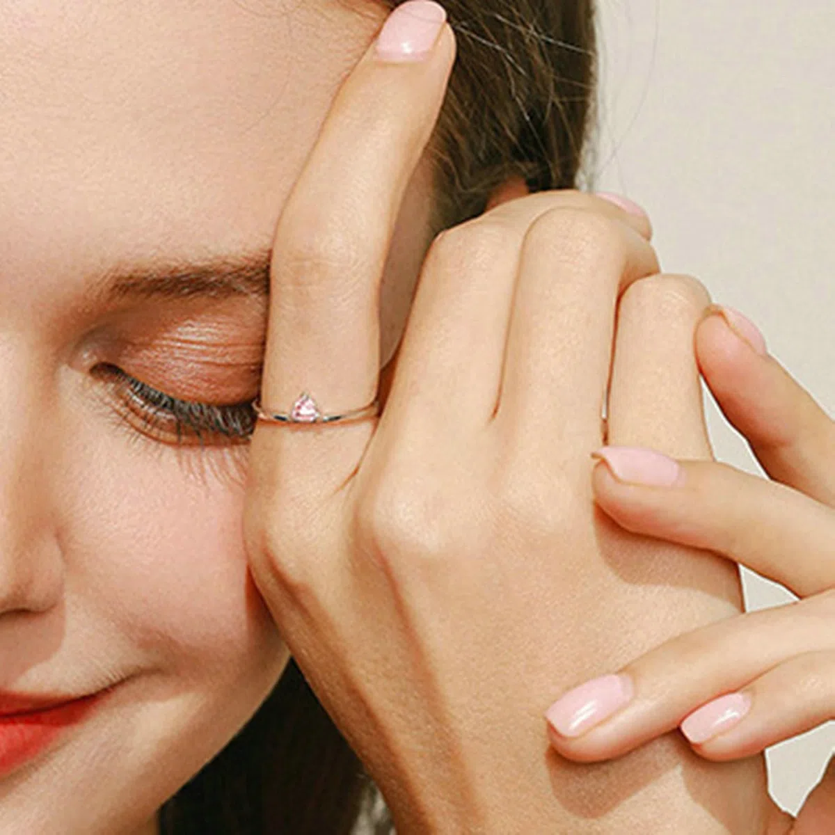 Anillos de boda de oro 4 x 4 mm, corte triangular, rosa morganita, anillo para mujer, oro 585, anillos 45 (14,3)-62 (19,7)