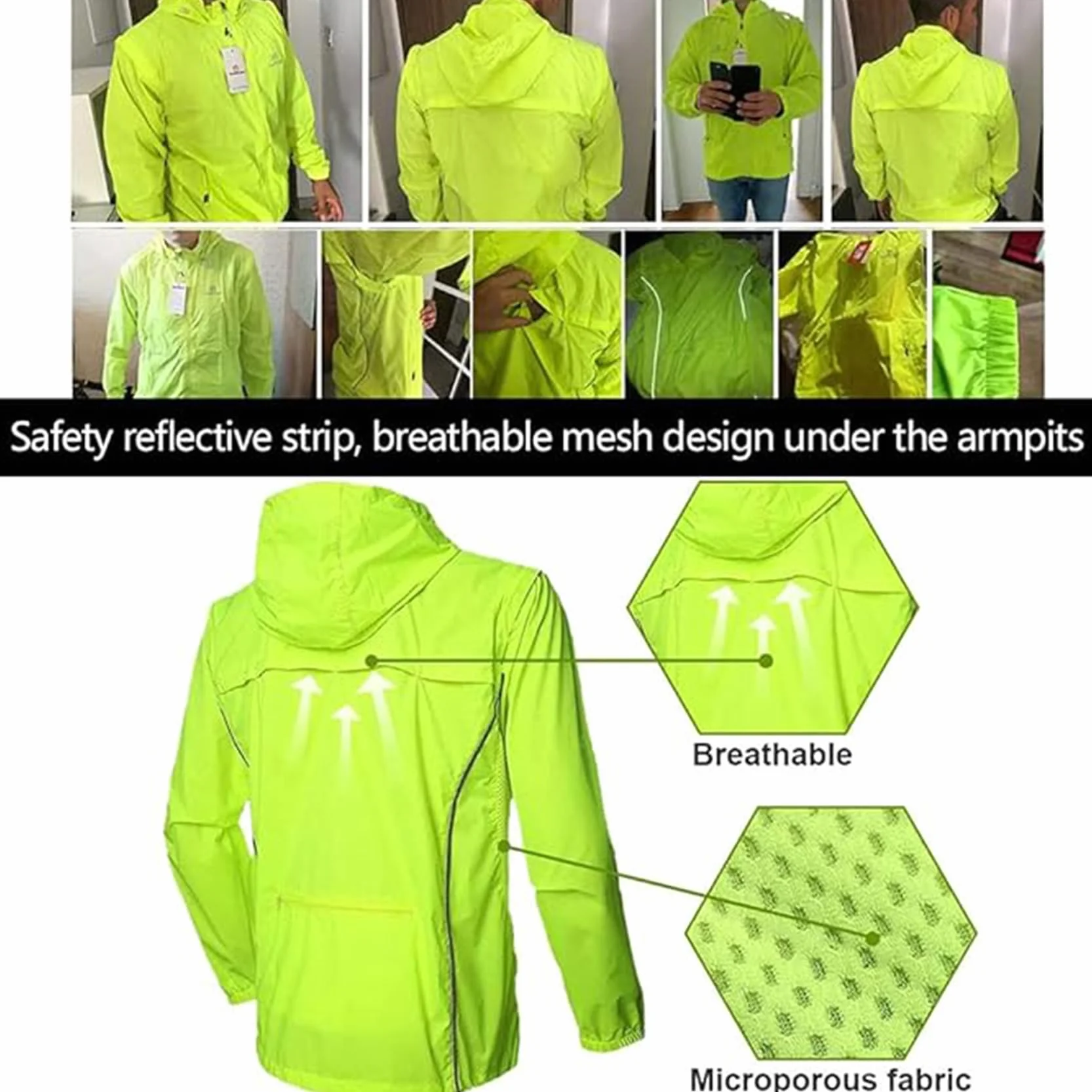 Chaqueta Ciclismo Ultraligera Impermeable A Prueba Viento Transpirable Manga Larga Desmontable para MTB