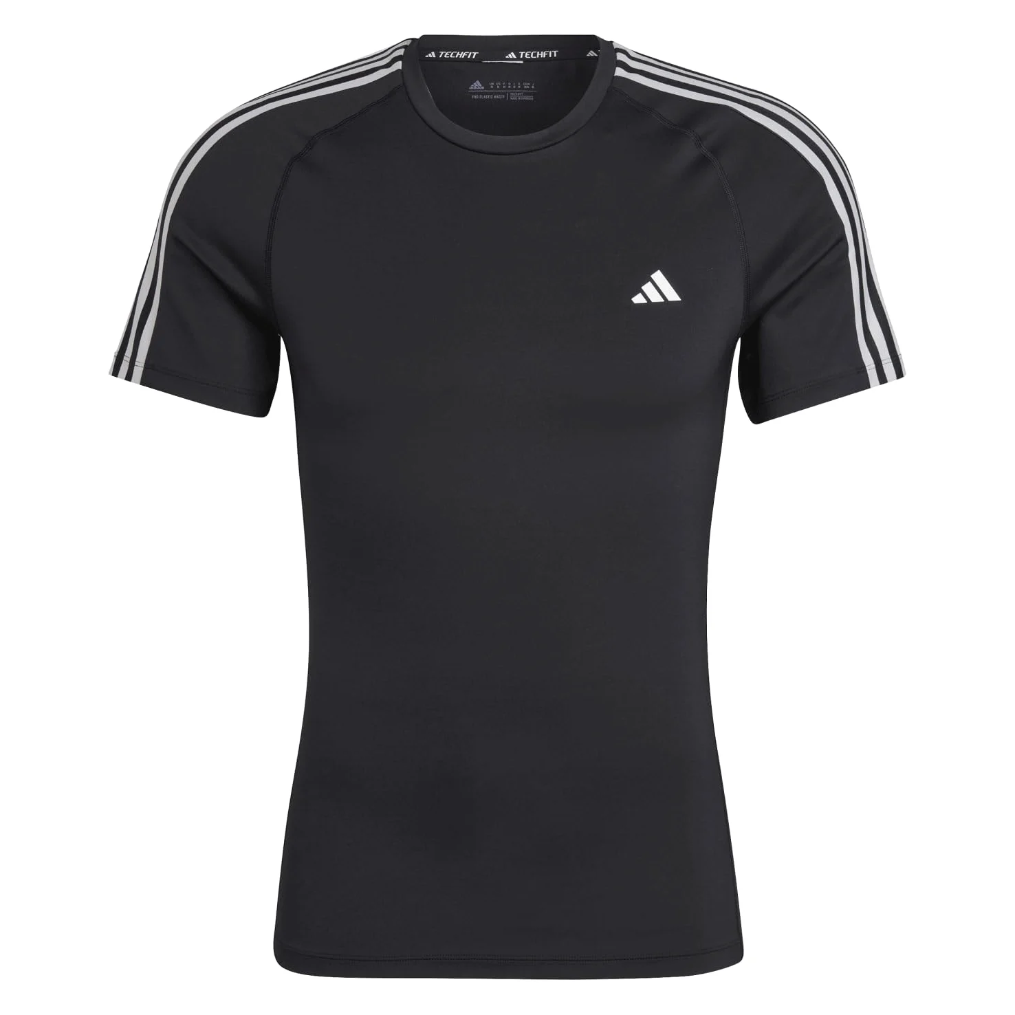 adidas Hombre Techfit 3-Stripes Training tee, Black, L