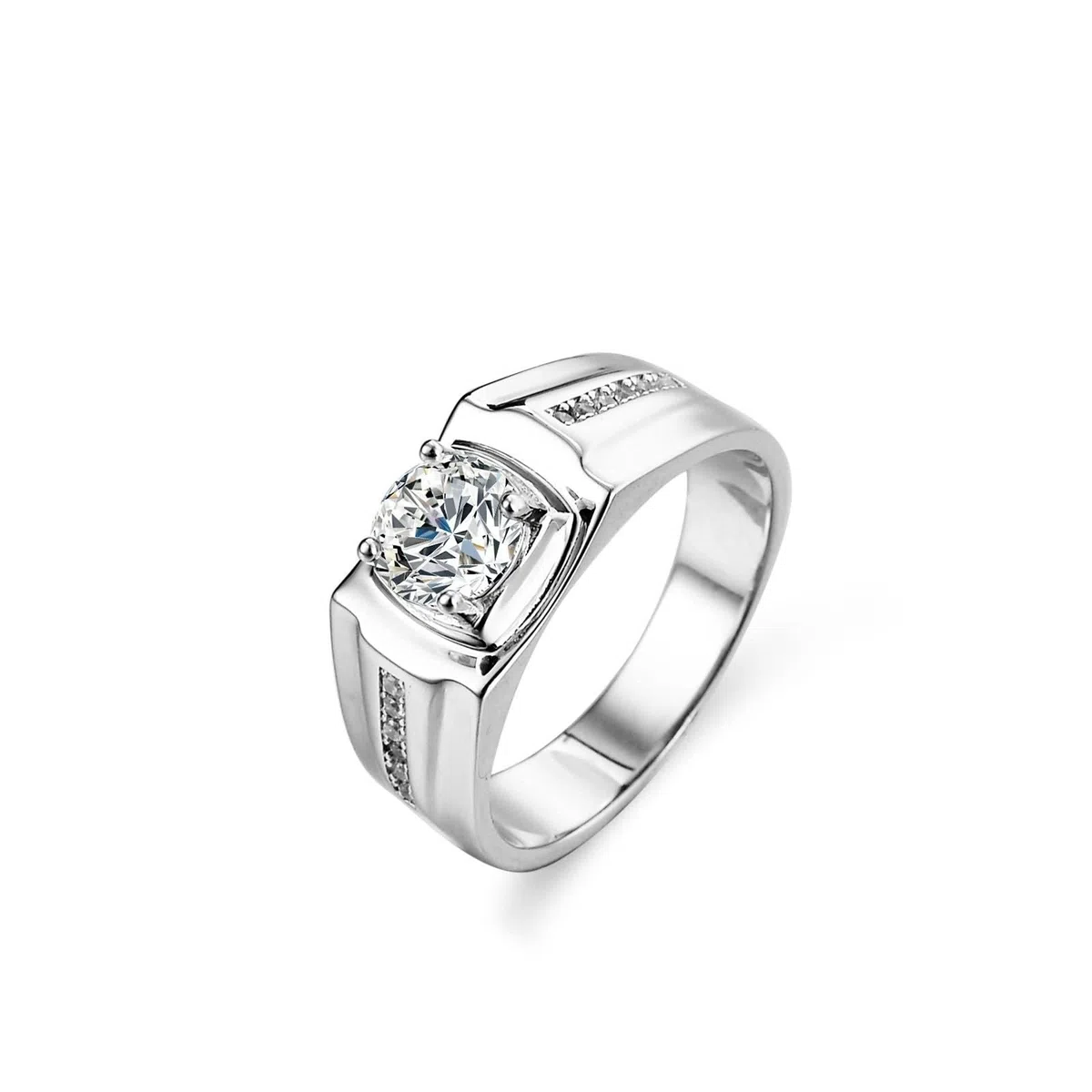 Anillo para hombre Cool, alianzas de boda para hombre con 4 garras y moissanita de 1 quilate, plata de 14 quilates, oro blanco de 14 quilates, talla 70 (22,3)