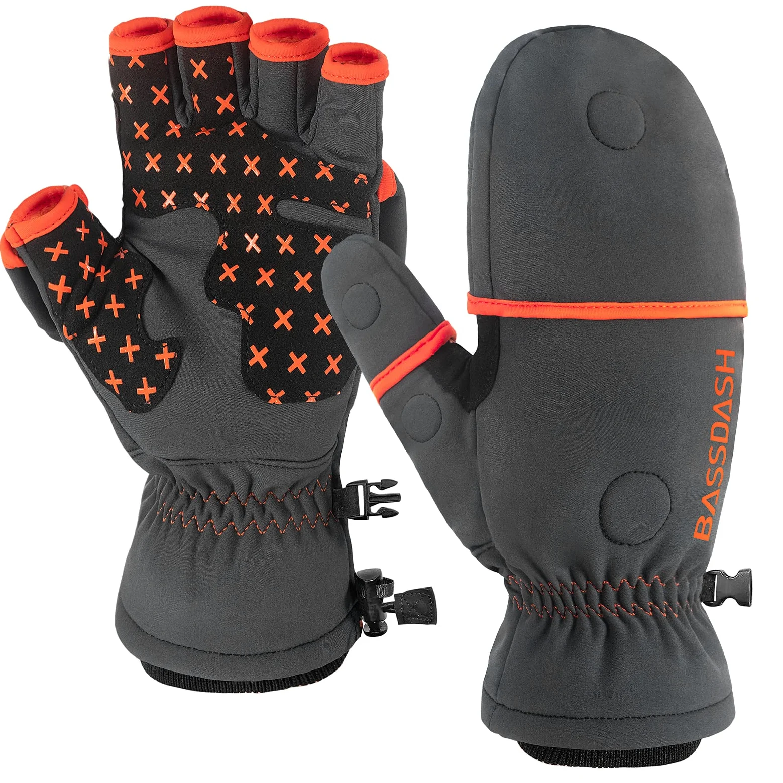 Bassdash WinteFlex Guantes de Invierno Manoplas Convertibles para Pesca en Hielo para Clima frío sin Dedos Resistentes al Agua para Hombres Mujeres Caza fotografía Senderismo