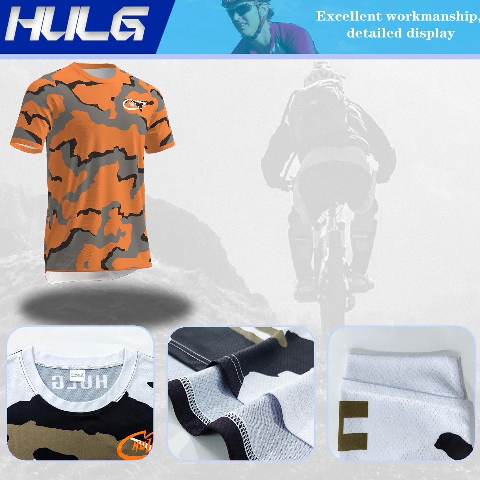 HULG Camisetas de Ciclismo para Hombre, Camiseta Corta de Mountain Bike/MTB