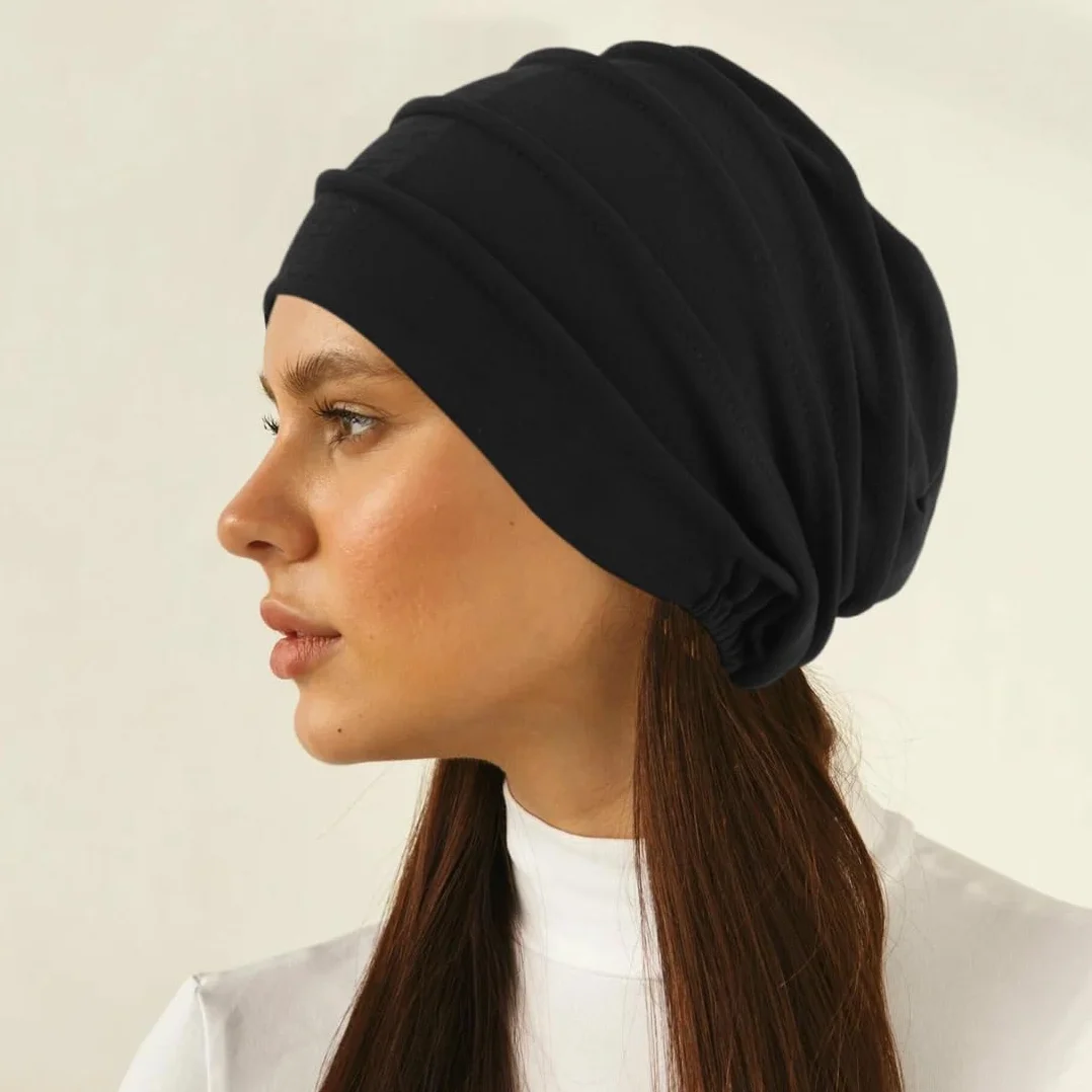 Gorros de punto para mujer, pañuelo turbante elástico verano quimioterapia hiyab (negro)