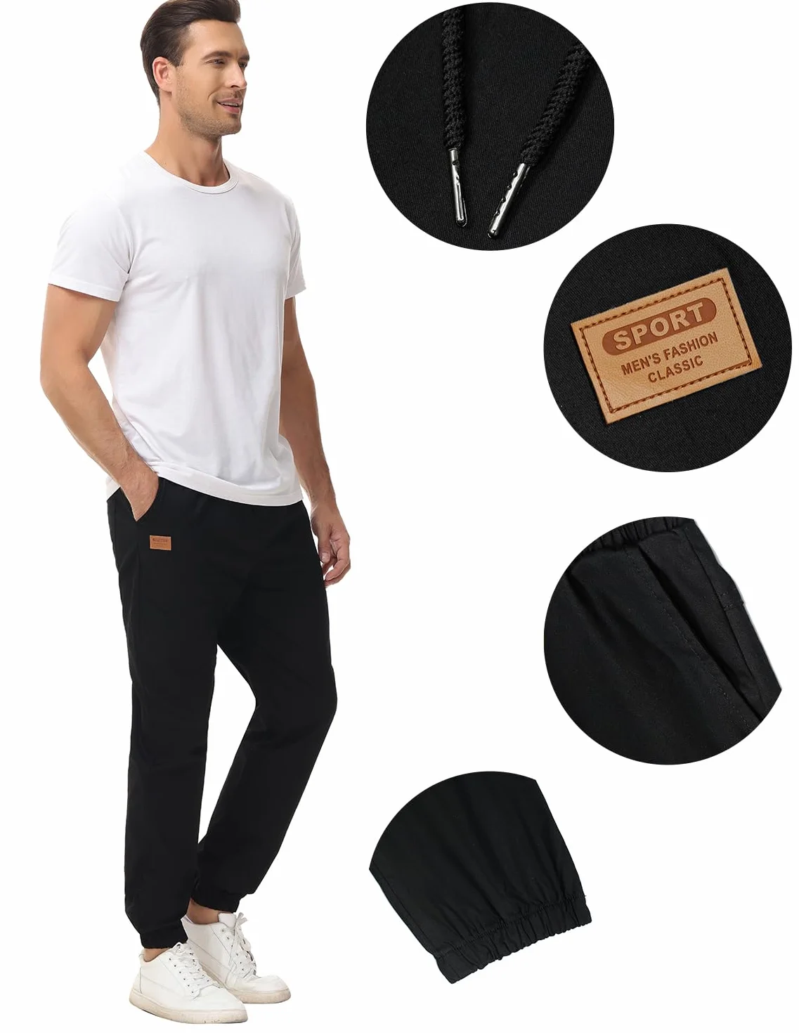 Pantalones Hombre Casuales Deporte Elásticos Joggers Largos Pants con Bolsillos Algodón Pantalón Deportivo