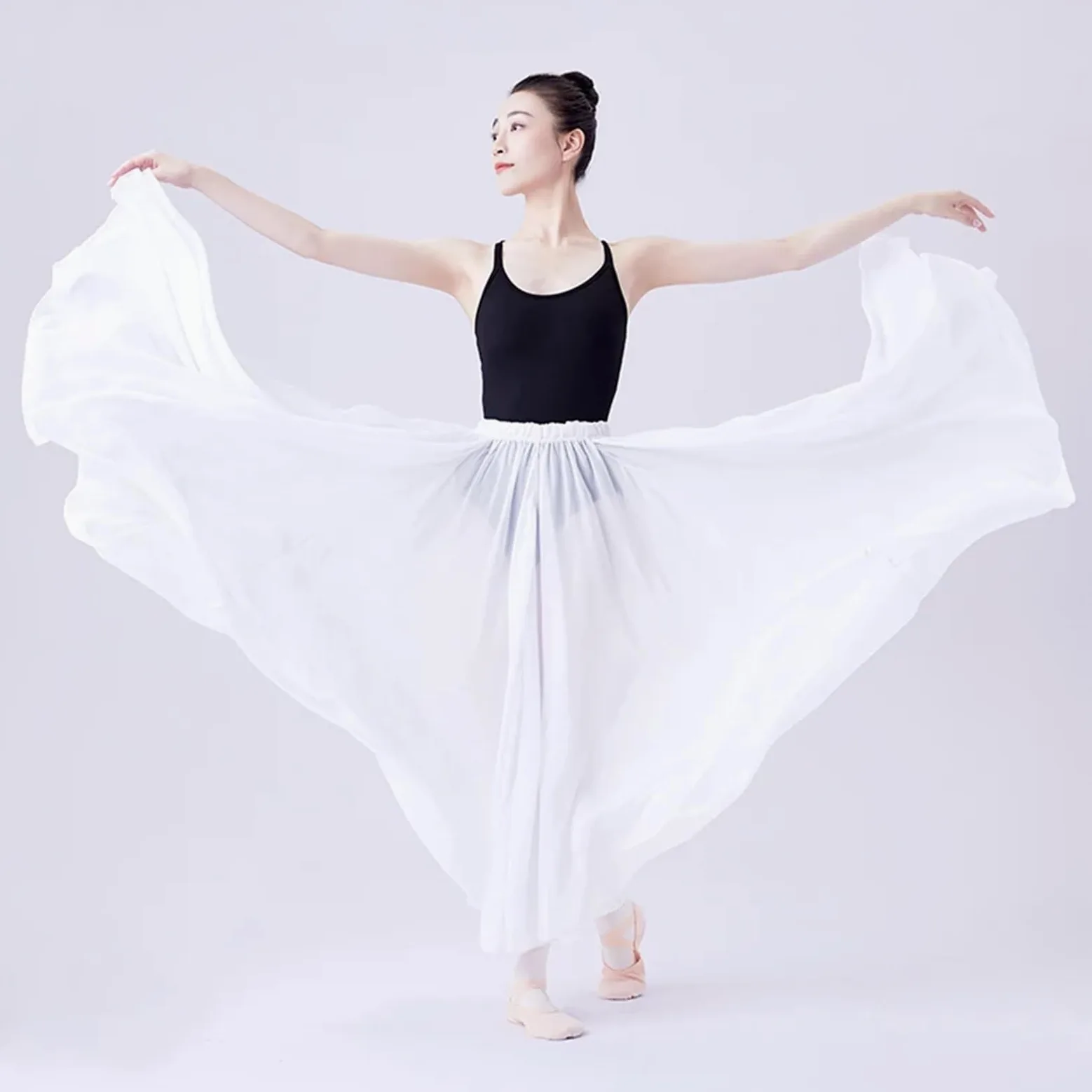 Falda Ballet Mujer Falda de Ballet Larga de Gasa for Mujer, Falda de Baile, tutú, Trajes de Baile de Ballet, Falda Larga for Adultos for Bailar(White 540 Degree,L)