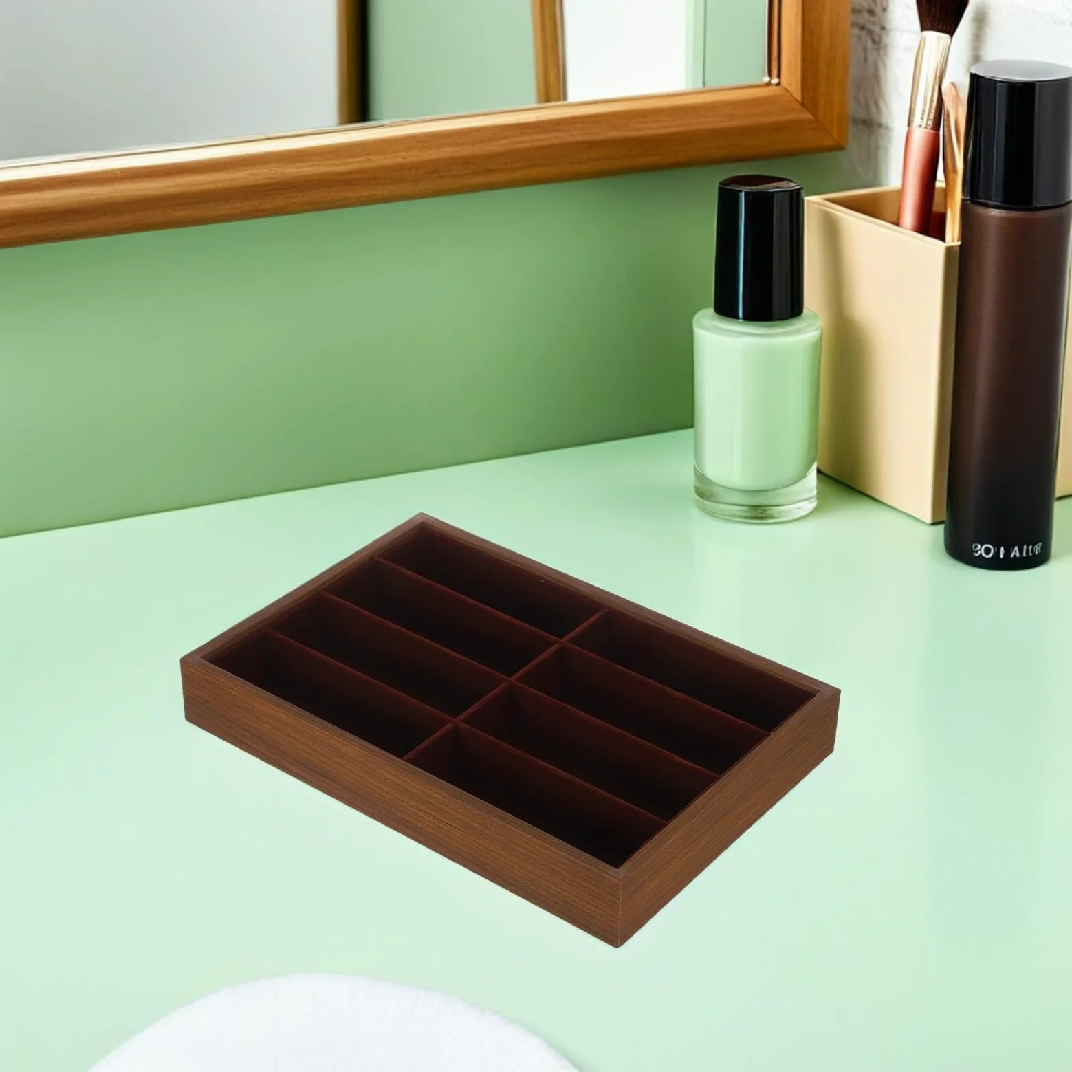 DOITOOL Organizador de Gafas de Sol 8 Compartimentos de Madera y Base Antideslizante, Bandeja Elegante y Espaciosa para Almacenamiento y Exhibición Estable