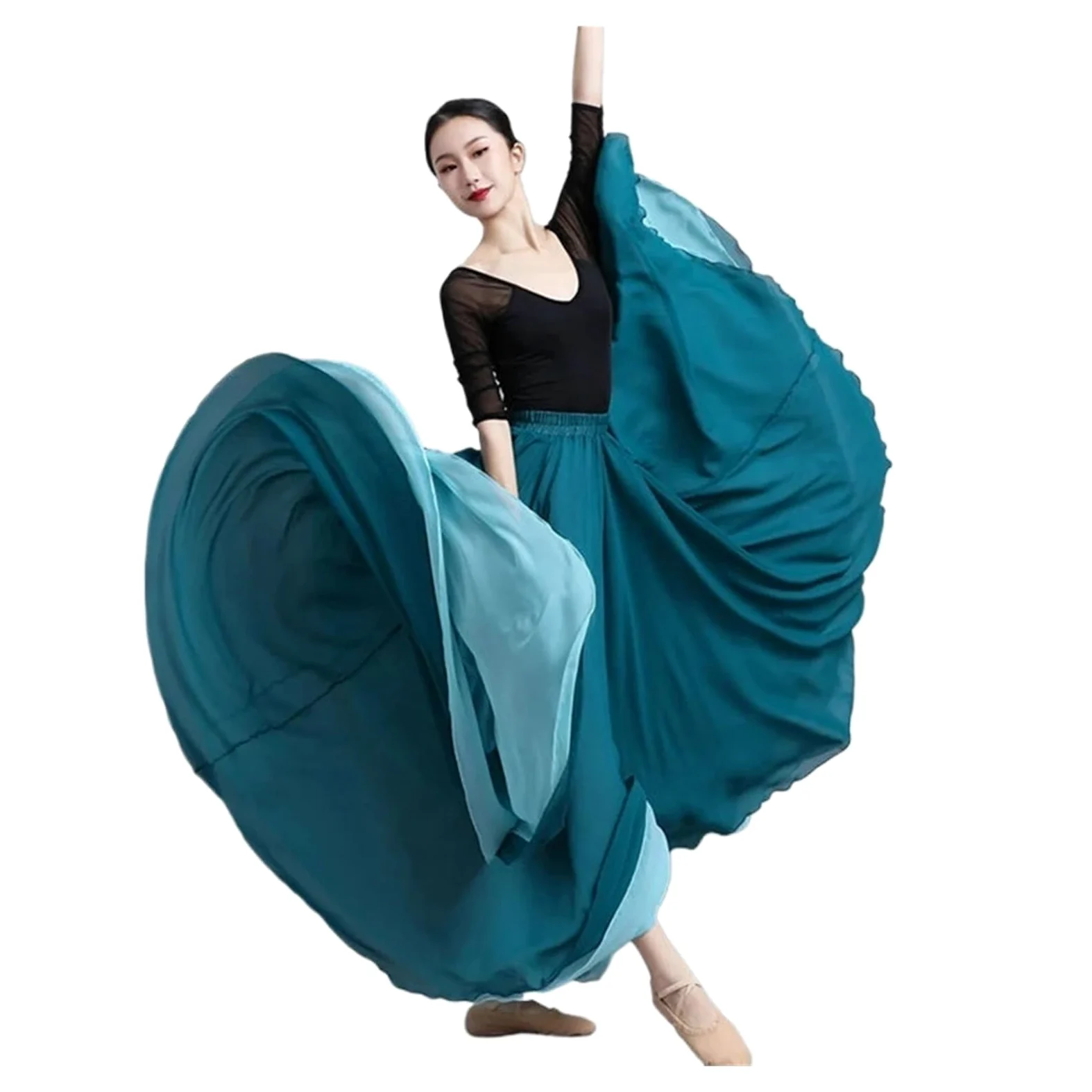 Falda Danza del Vientre Falda de danza clásica de 540/630 grados for mujer, falda de gasa de doble cara con vuelo grande, disfraz de danza del vientre, faldas for presentaciones en el escenario(Color-