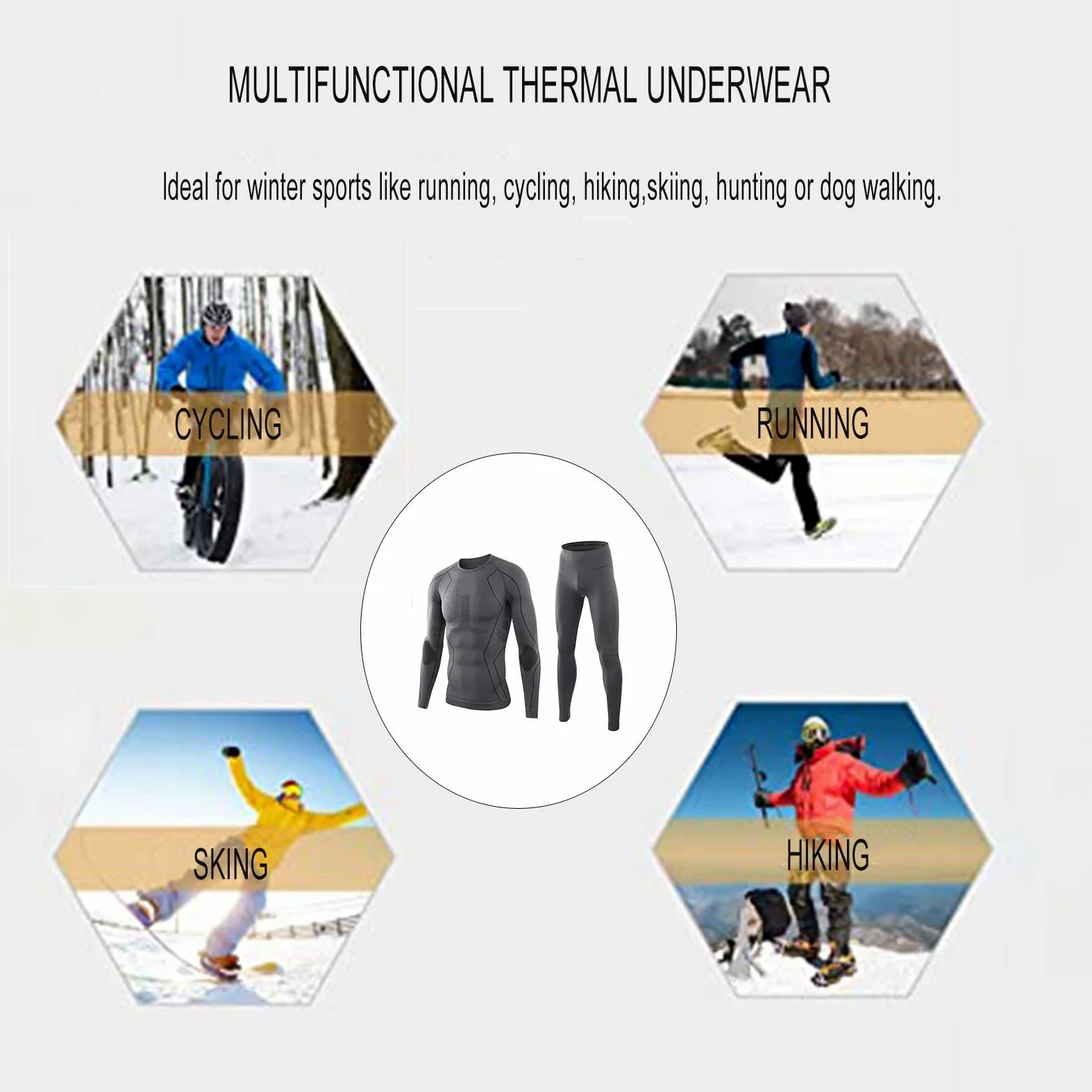 Ropa Interior Térmica Hombre, Conjuntos Térmicos para Hombre, Manga Larga Transpirable Base Térmica Capas para Entrenamiento Esquí Correr Senderismo