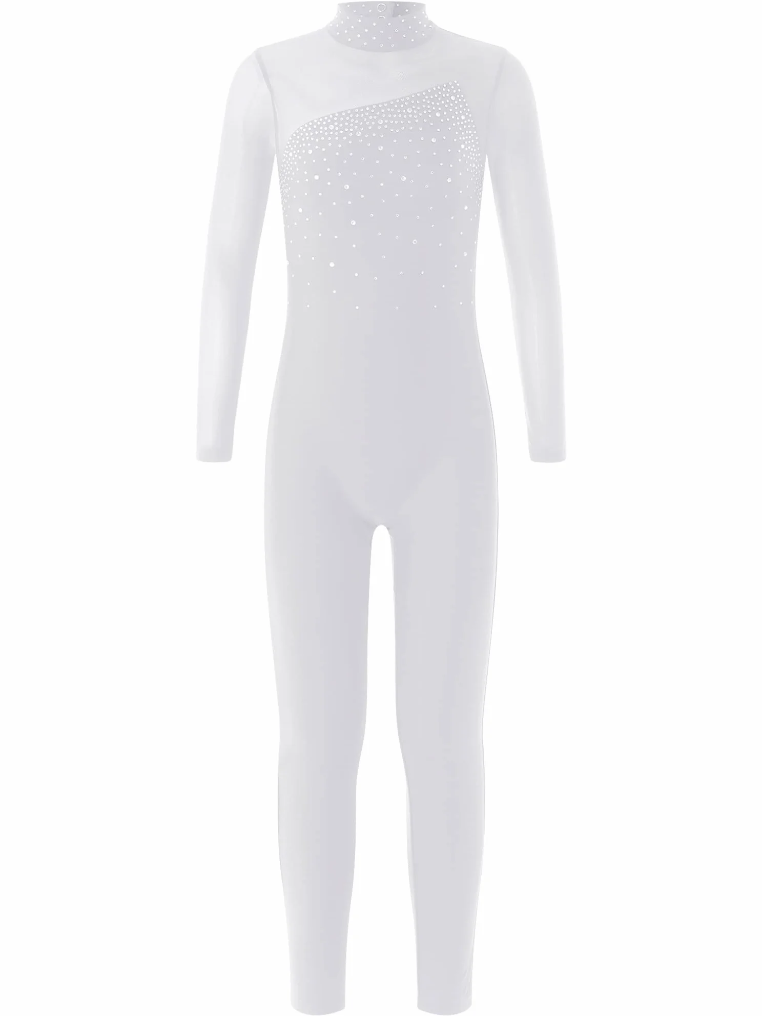 JEATHA Maillot de Danza Ballet para Niña Manga Larga con Pedrería Brillante Leotardo Gimnasia Rítmica Patinaje Elástico Mono de Deportivo Fitness Yoga