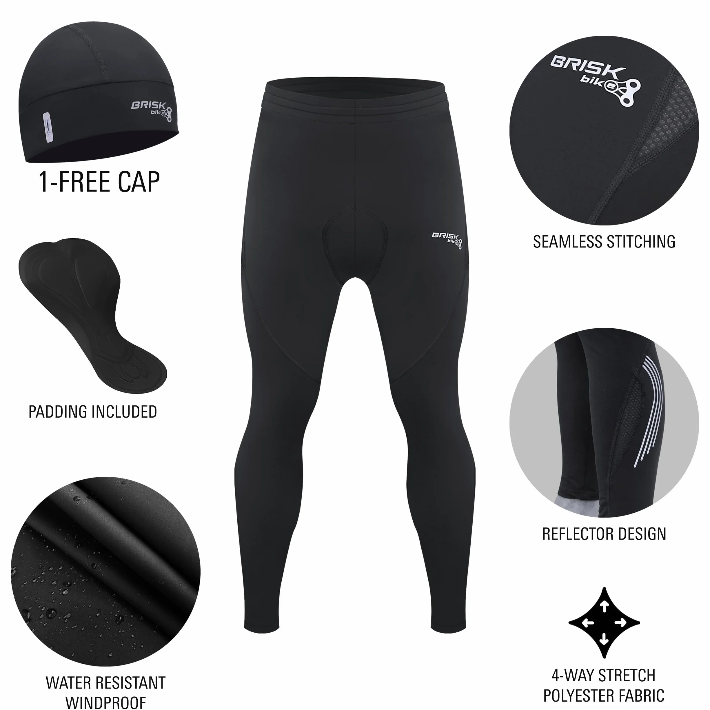 Brisk Bike Pantalón Largo de Ciclismo Hombre con Acolchado de Gel Frío para Invierno y Largas Distancias