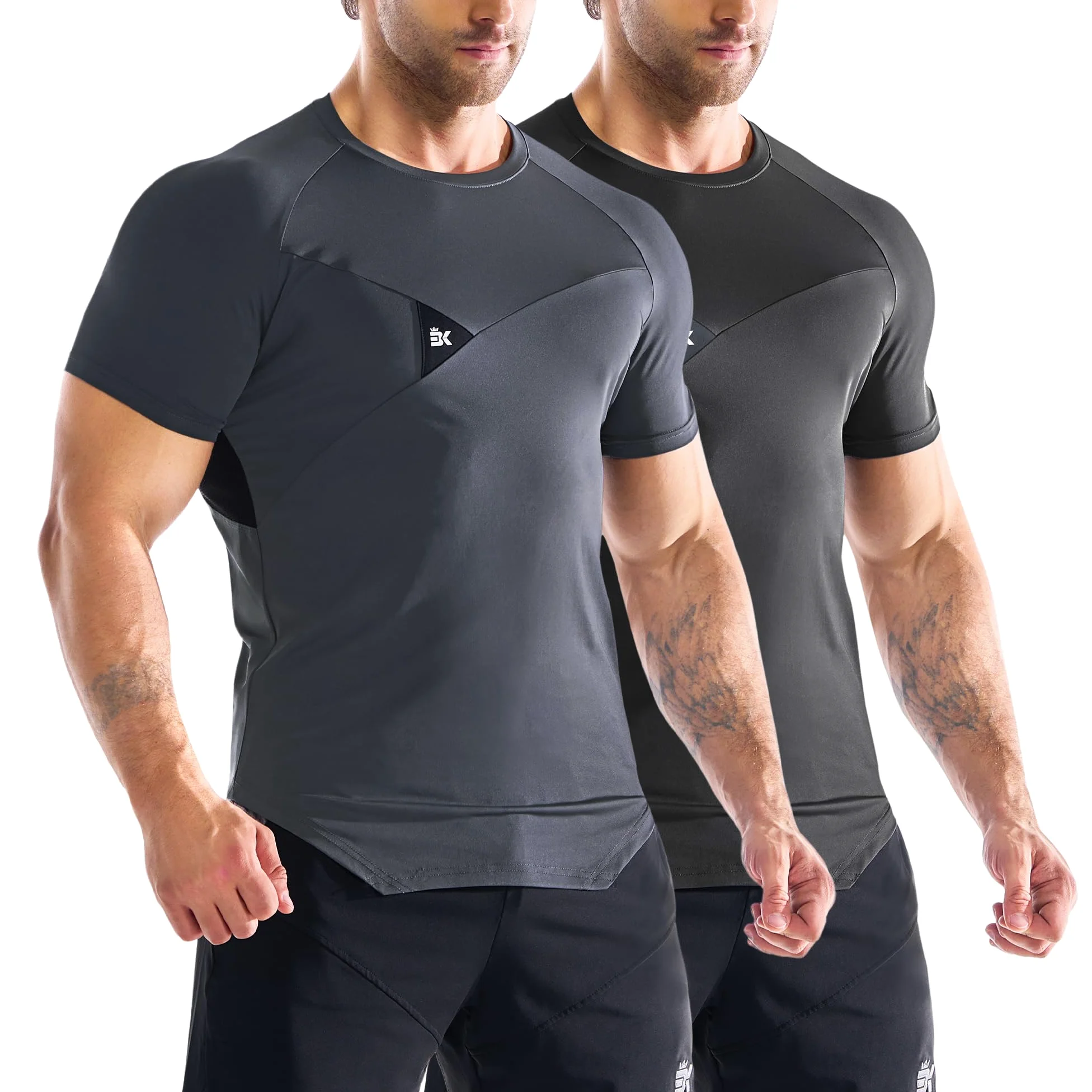 BROKIG Camiseta de gimnasio irregular para hombre, camiseta deportiva de ajuste muscular, camiseta de secado rápido, camiseta transpirable para correr