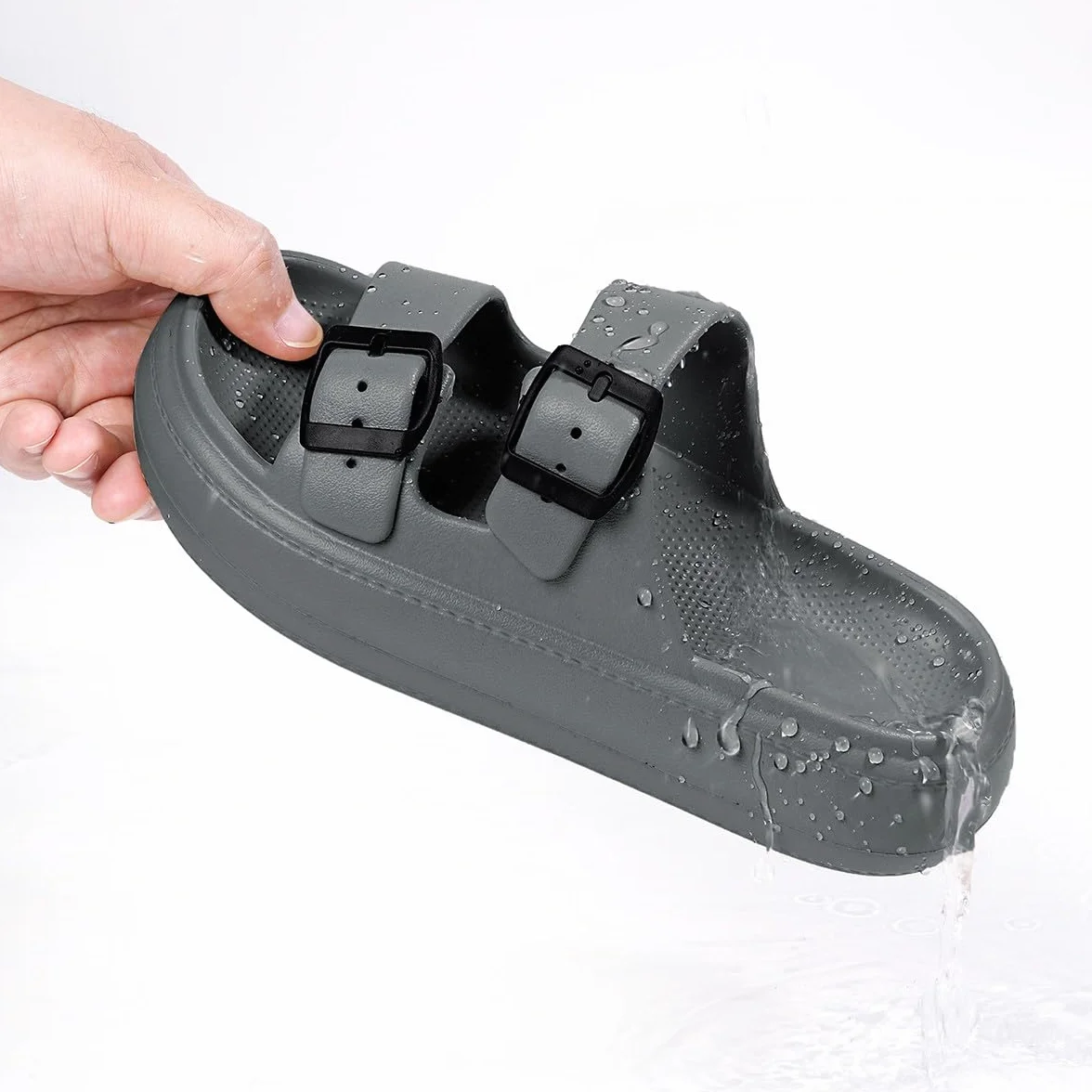 Gaatpot Zapatilla de Baño Niños Niña Chanclas Zapatos de Playa y Piscina Ajustable Doble Hebilla Sandalias Antideslizantes Gris 33/34 EU
