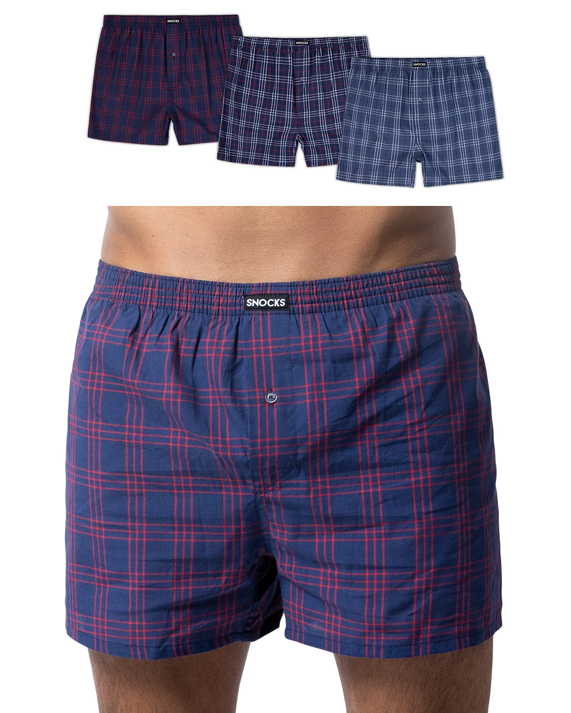 Snocks Calzoncillos Americanos para Hombre de algodón orgánico - Pack 3 Boxers de Tela (Talla S-4XL) - Calzoncillos Boxers de Tela Hombre sin Etiqueta Molesta
