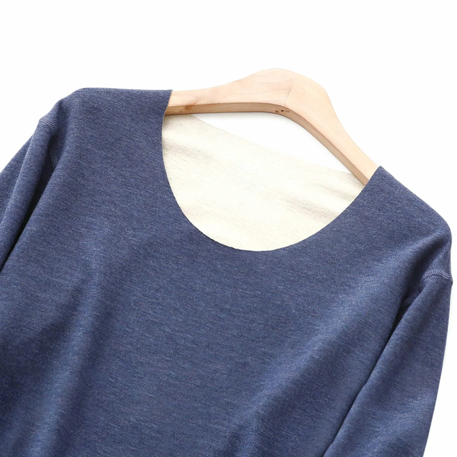 Aeici Ropa interior térmica Hombre Fibra Acrílico Cuello Redondo Top Manga Larga Hombre Azul Marino