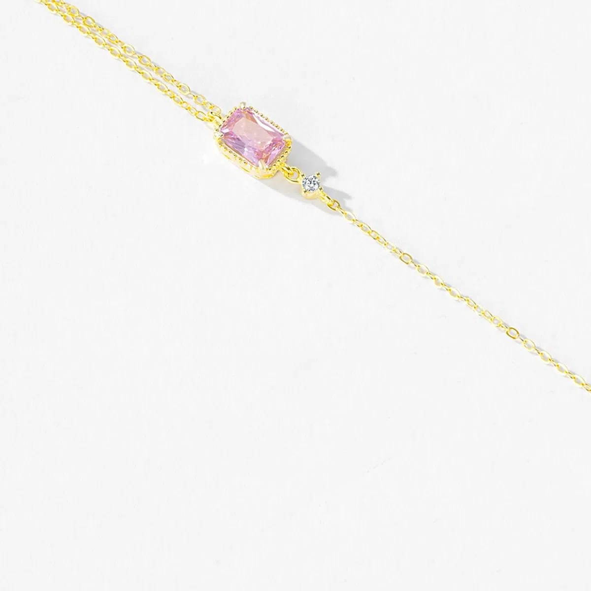 Pulseras Mujer de Oro 9 K / 14 K / 18 K, Rectángulo con Zafiro Rosa Creado de 0,5 ct y Moissanita, Cadena Extensible 16 CM + 5 CM, Pulseras para Mujer de Oro