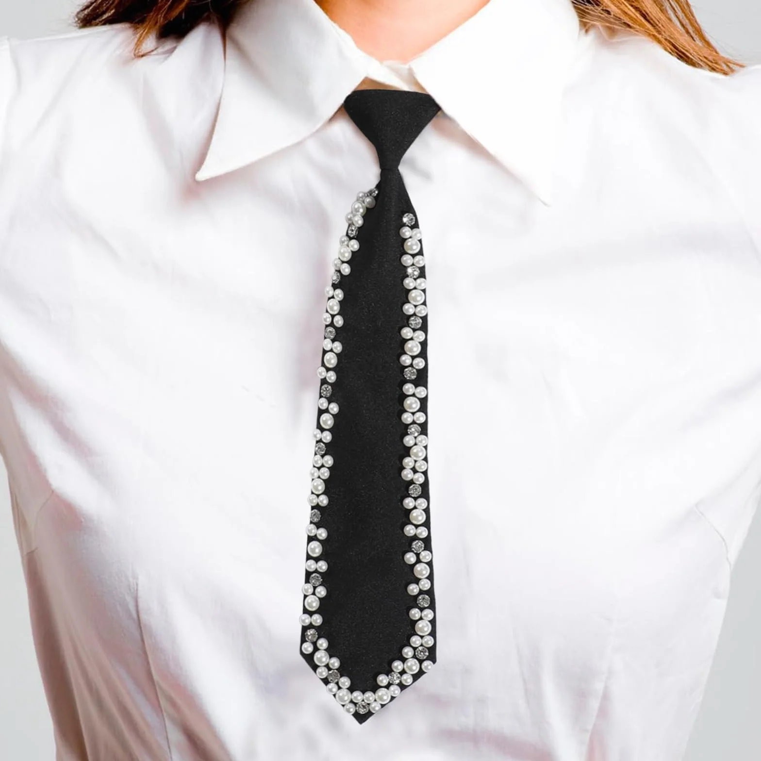 Corbata Larga Uniforme JK con Perlas Ajustable Multicolor Talla L