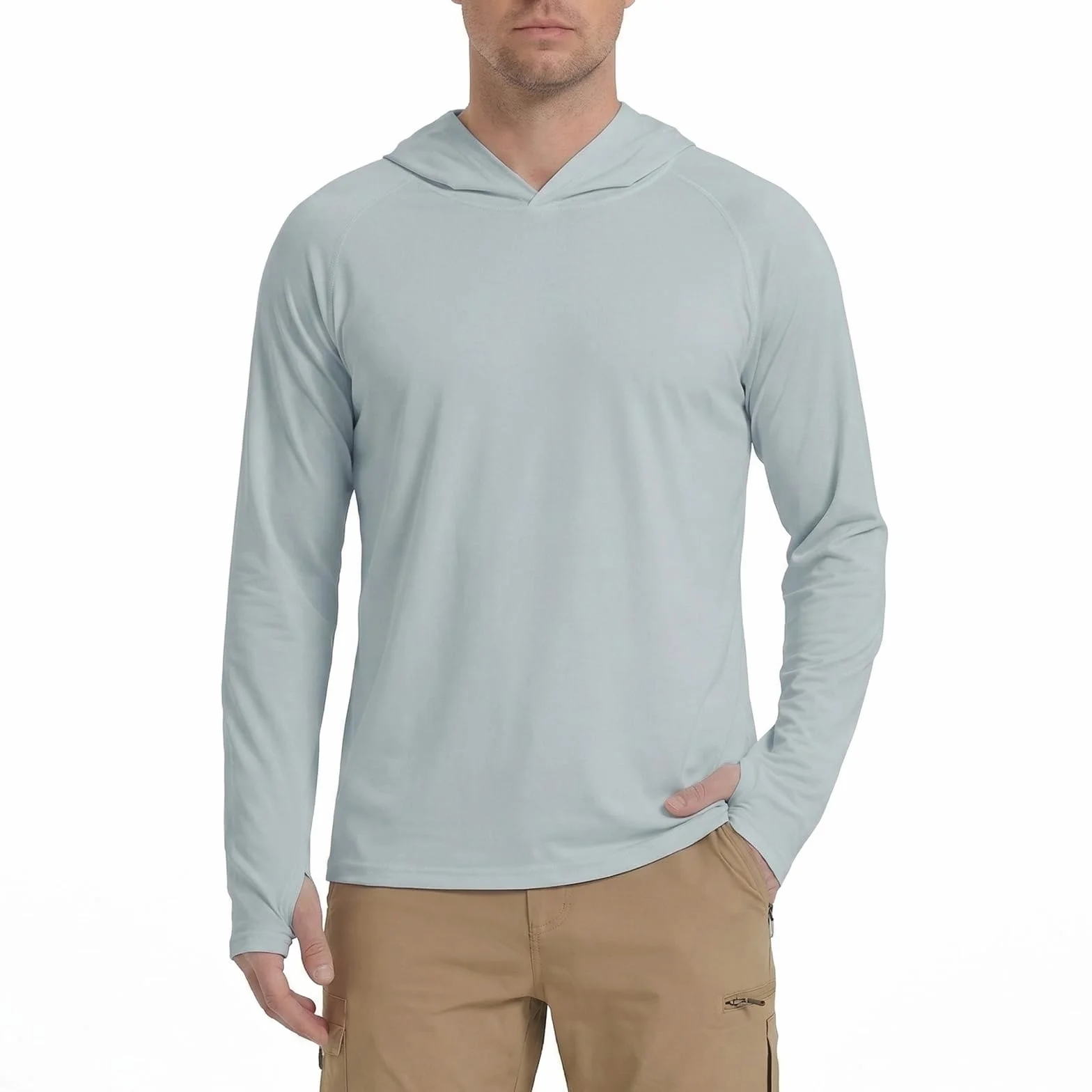 HYCOPROT Camiseta UV Hombre Camisa de Manga Larga con Capucha UPF 50+ Protección Solar Camisetas Secado Deportivas Rashguard Rápido Transpirable Rash Guard para Exteriores Natación Pesca Verano