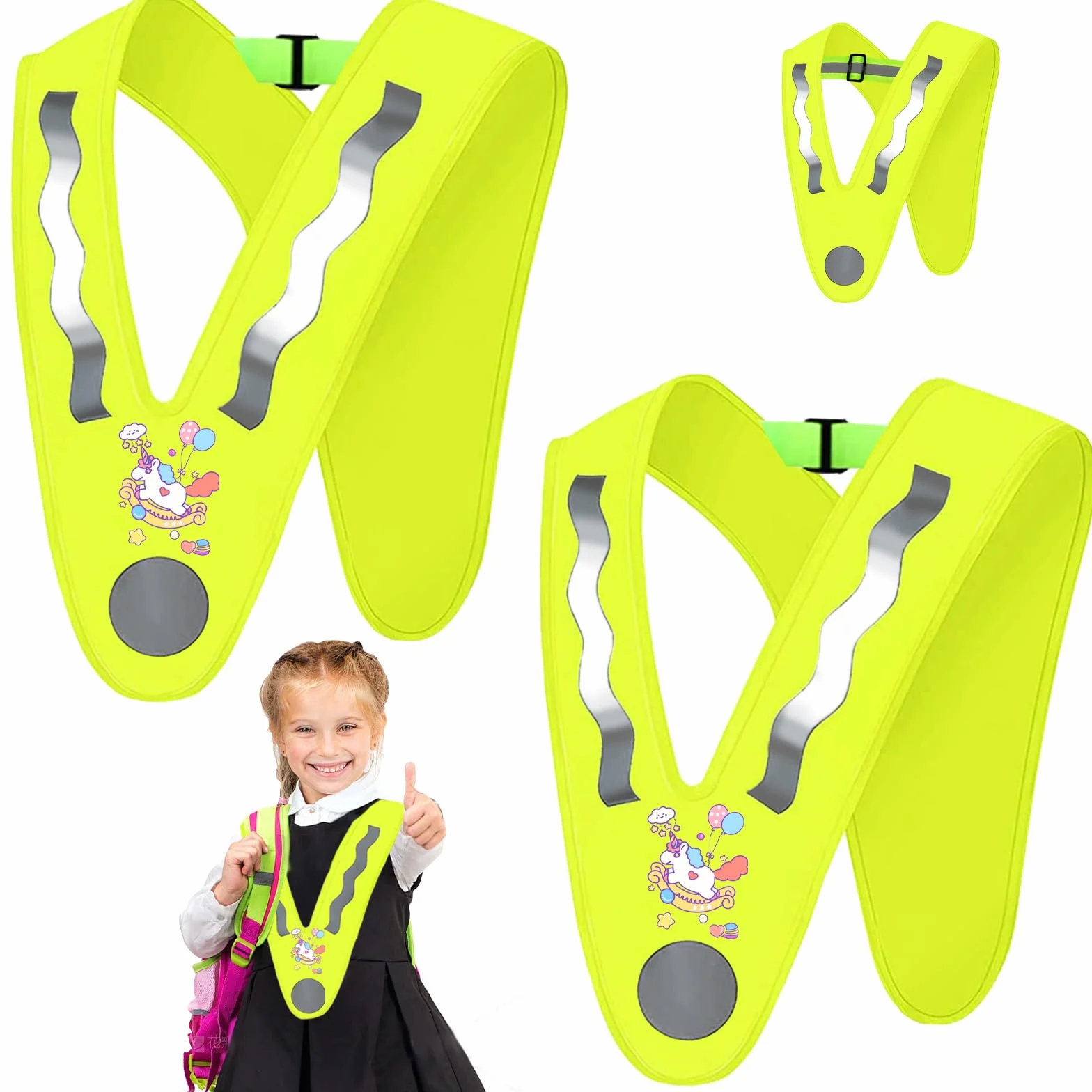 YOUYIKE 2 chalecos reflectantes para niños, en forma de V, amarillo, con bandas elásticas, chaleco luminoso para niños, chaleco reflectante para niños, para correr, ciclismo, carreteras nocturnas (C)