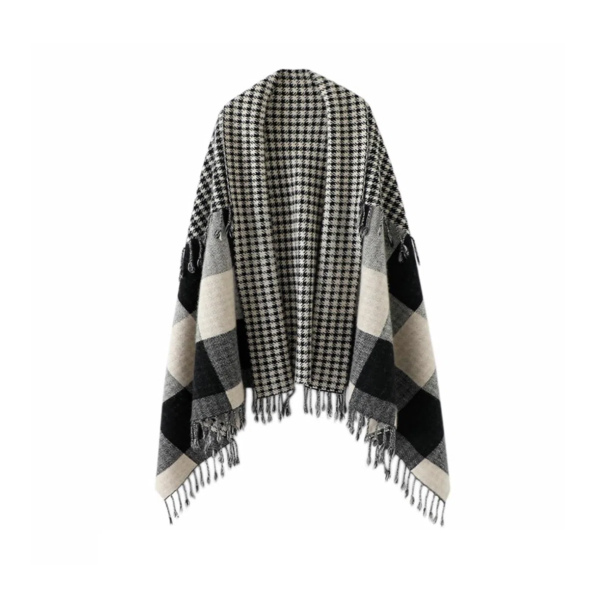 Elegante chal de cachemir con borlas y patchwork for mujer, bufanda, capa gruesa, manta Chal de invierno