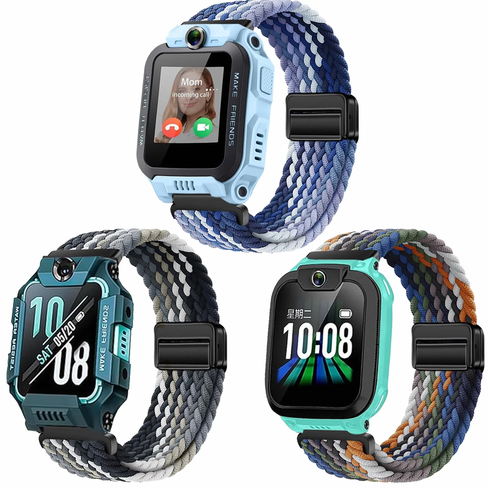 3 Piezas Niños Correa Compatible para Z7/Z6/Z1 Watch Phone, Nylon Trenzado Pulseras de Repuesto imoo Smartwatch Z7/Z6/Z1 con Cierre Magnético para Niños y Niñas