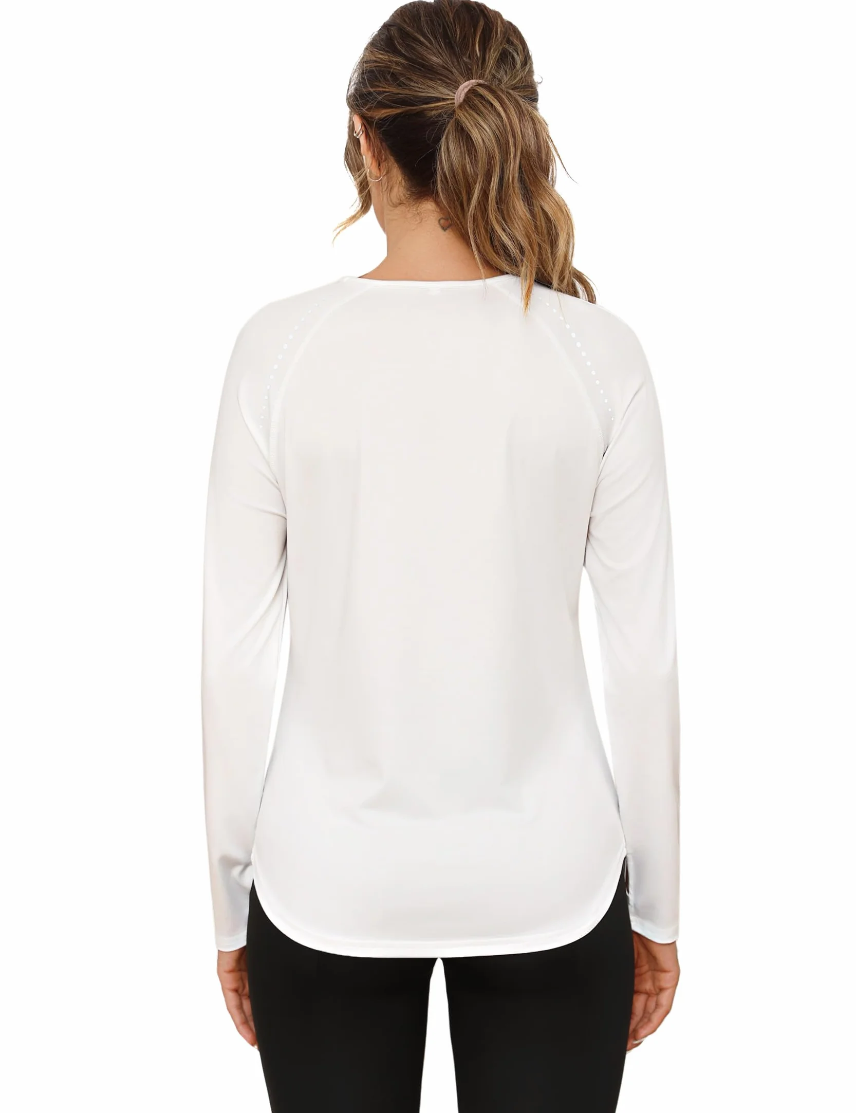 Camiseta Deportiva Manga Larga para Mujer Camisetas Deporte Cuello Redondo Ligero UPF 50+ Ropa de Entrenamiento Running Gimnasio Yoga Top