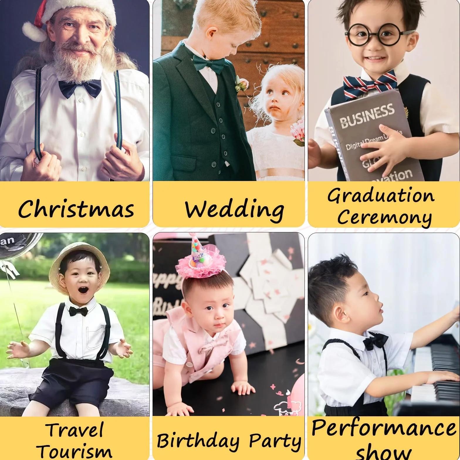 Pajarita de lunares para niños con hebilla y correa ajustables, fiestas, bodas, negro