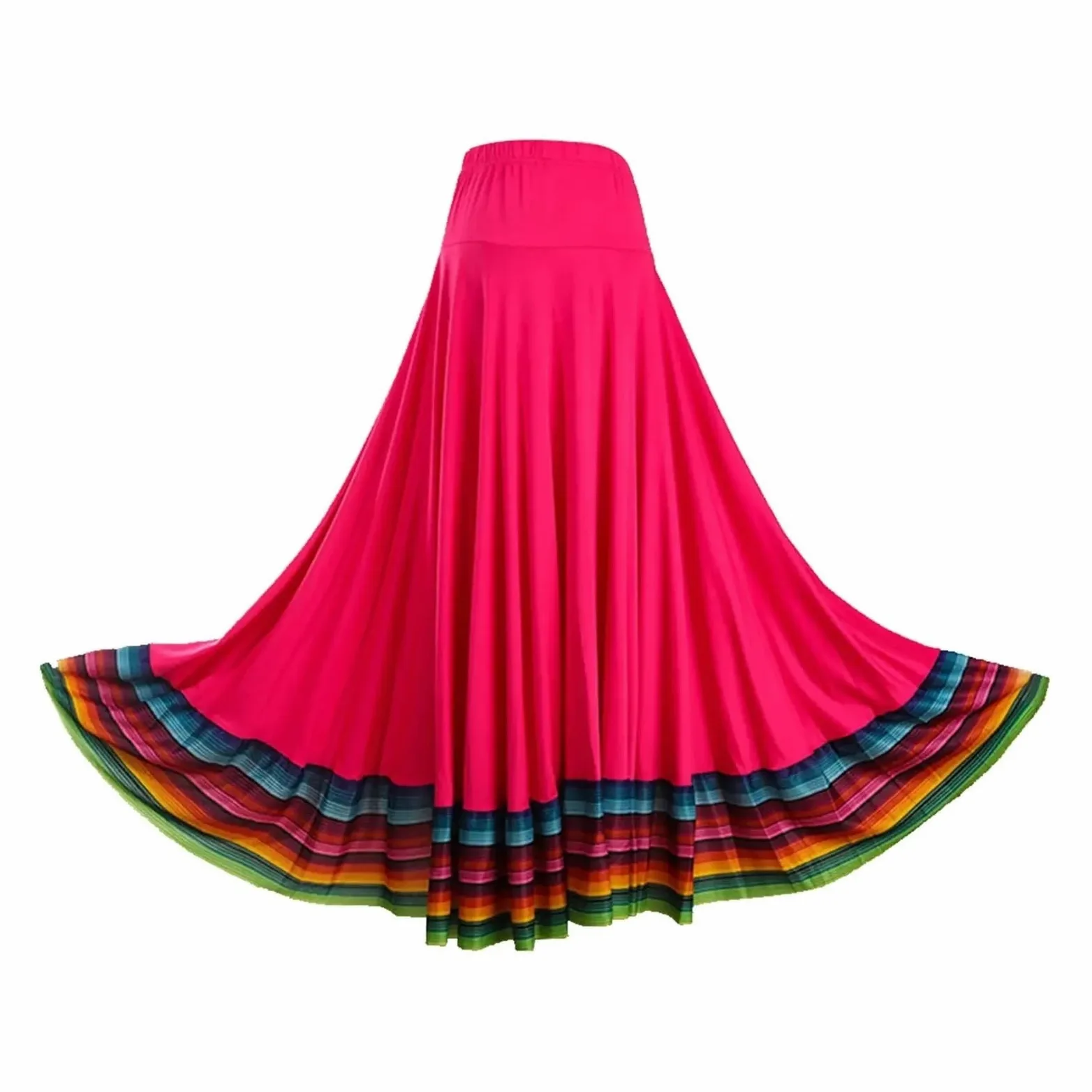 Falda Danza del Vientre Falda de Baile for Mujer, Faldas largas con Vuelo Grande y Coloridas, Traje de actuación de Danza folclórica Mexicana(Sky Blue 75cm,3XL)