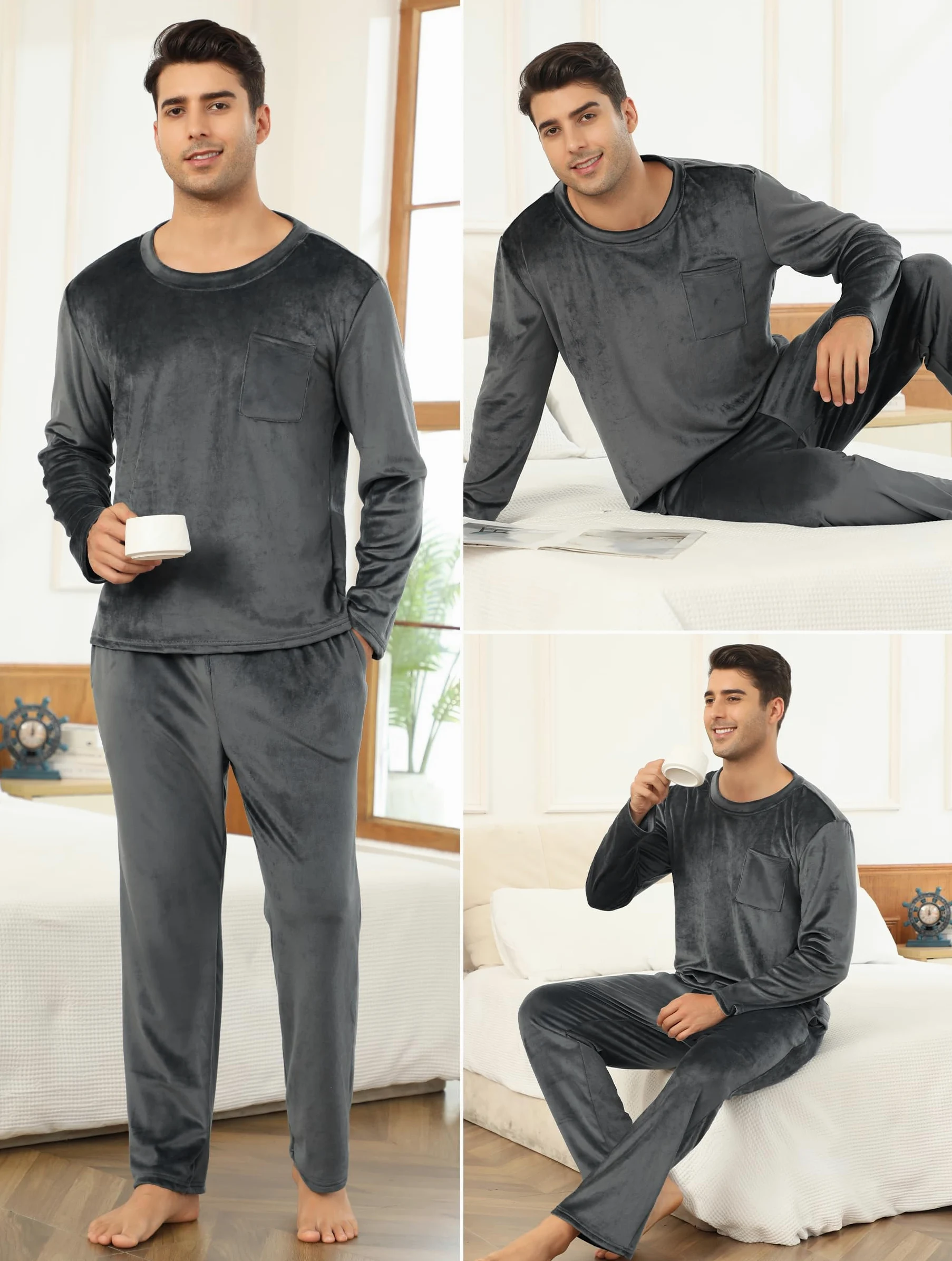 Vlazom Conjunto de Pijama de Invierno para Hombre - Pijama de Franela para casa S-XXL